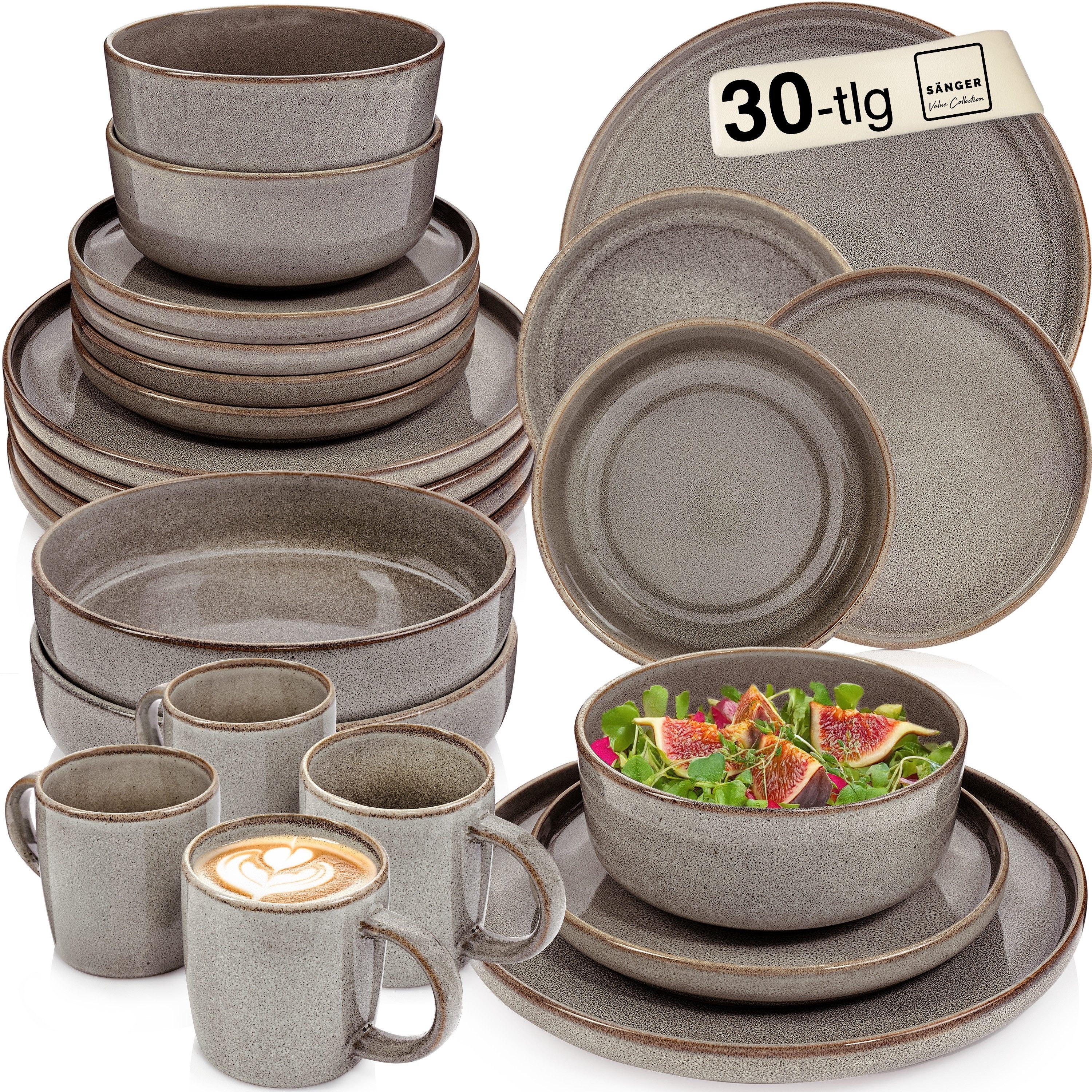 SÄNGER Tafelservice Kairo (30-tlg), 6 Personen, Steingut, Kombiservice Kairo Graphit, Handmade, VALUE COLLECTION