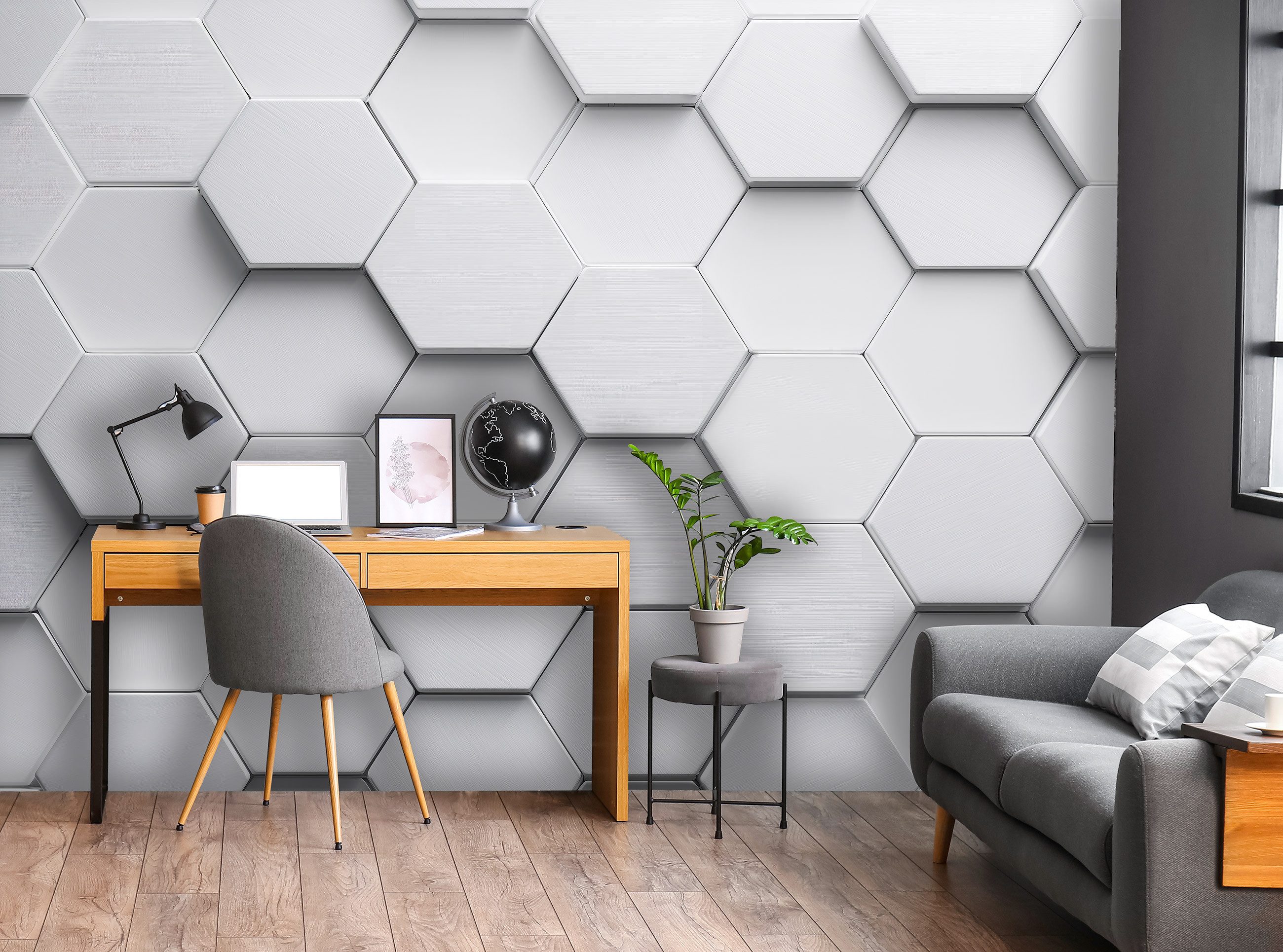 Wallarena Fototapete Kinderzimmer Hexagon Weiß Grau Kinder Vlies Tapete Wan günstig online kaufen