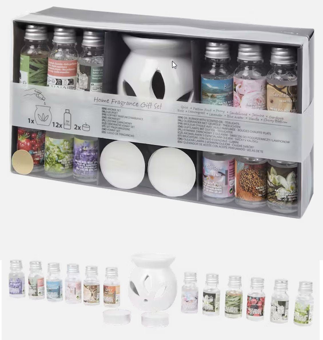 Spectrum Duftöl Geschenkset Duftbrenner mit 12 x Duftöl und Teelichter (15-St)