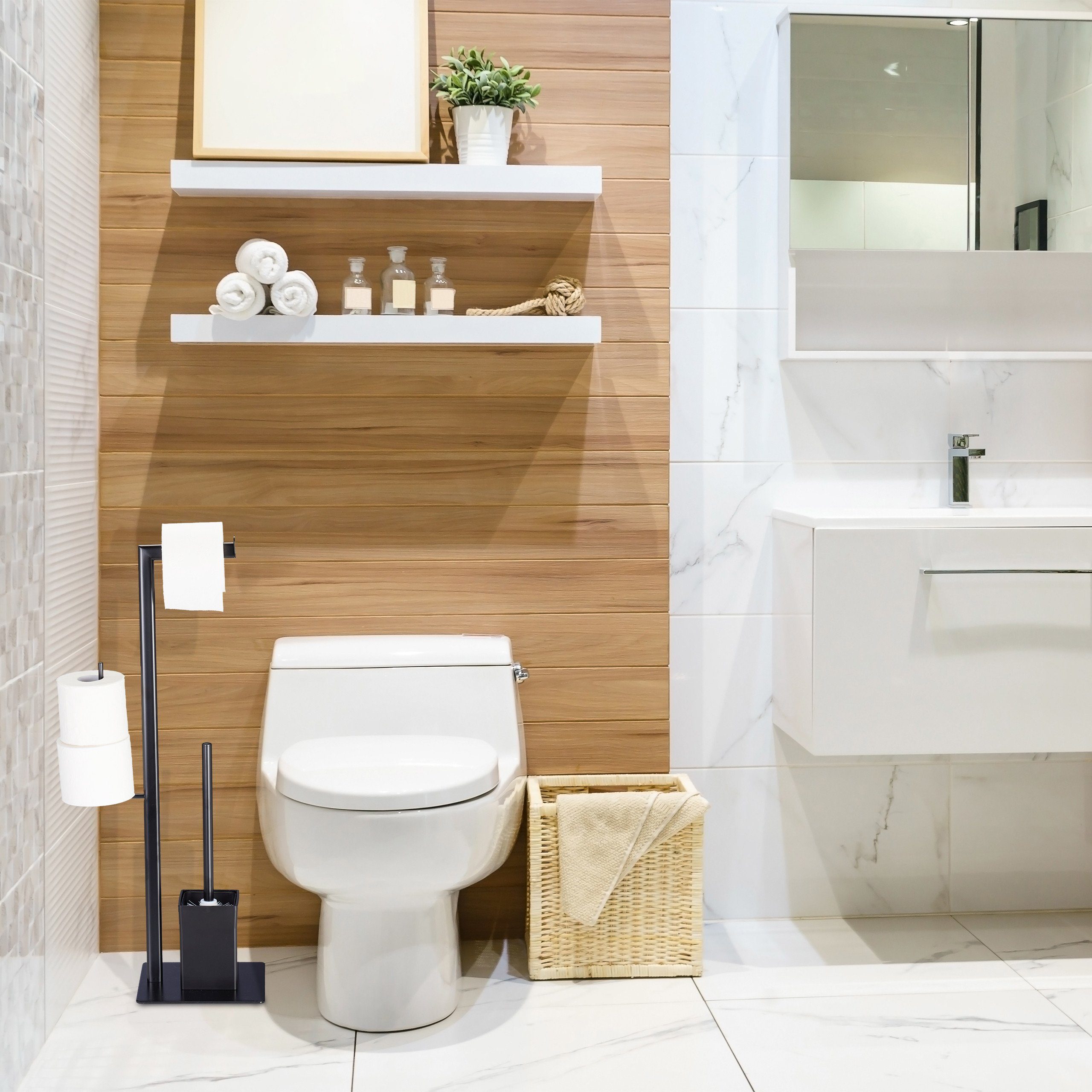 relaxdays Badezimmer-Set WC Garnitur in Schwarz günstig online kaufen