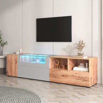Celya TV-Schrank Lowboards, Mit farbwechselnden LED-Leuchten Glasplatte mit Fächern und Türen