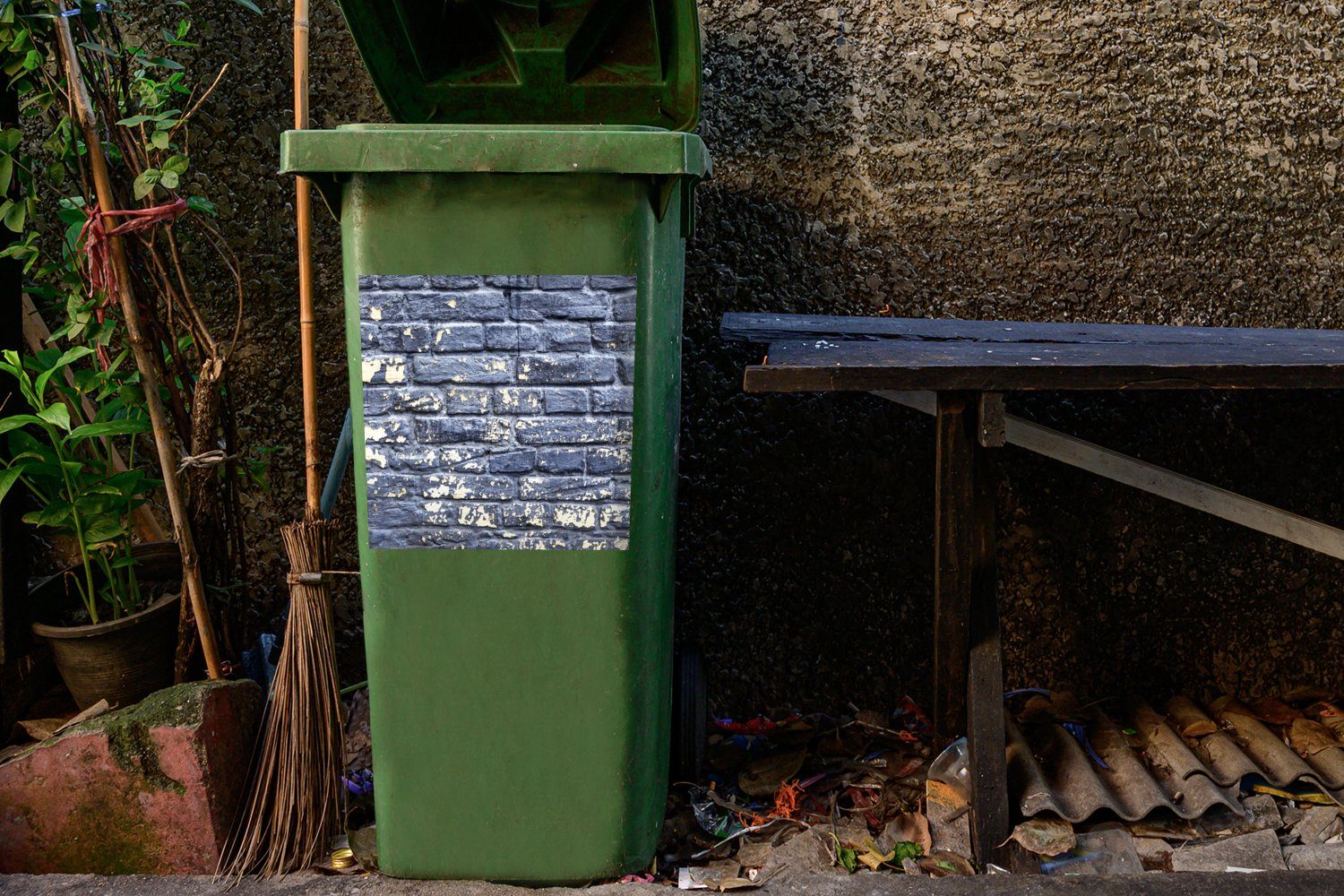 MuchoWow Wandsticker Wand Steine Mülltonne, Farbe - - Mülleimer-aufkleber, (1 Sticker, Abfalbehälter Container, St)