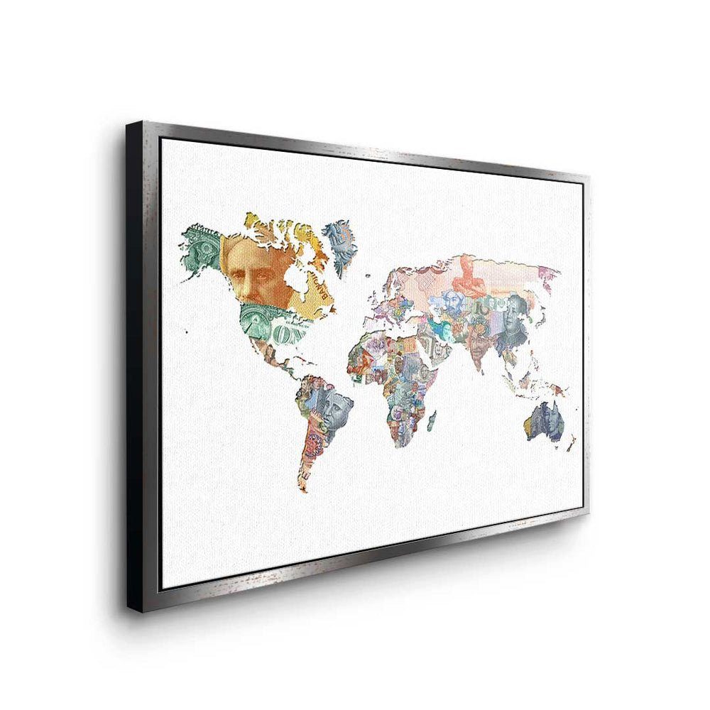 Art DOTCOMCANVAS® Leinwandbild Pop Die Welt Leinwandbild, Regiert Rahmen - Edition White - Geld Premium schwarzer