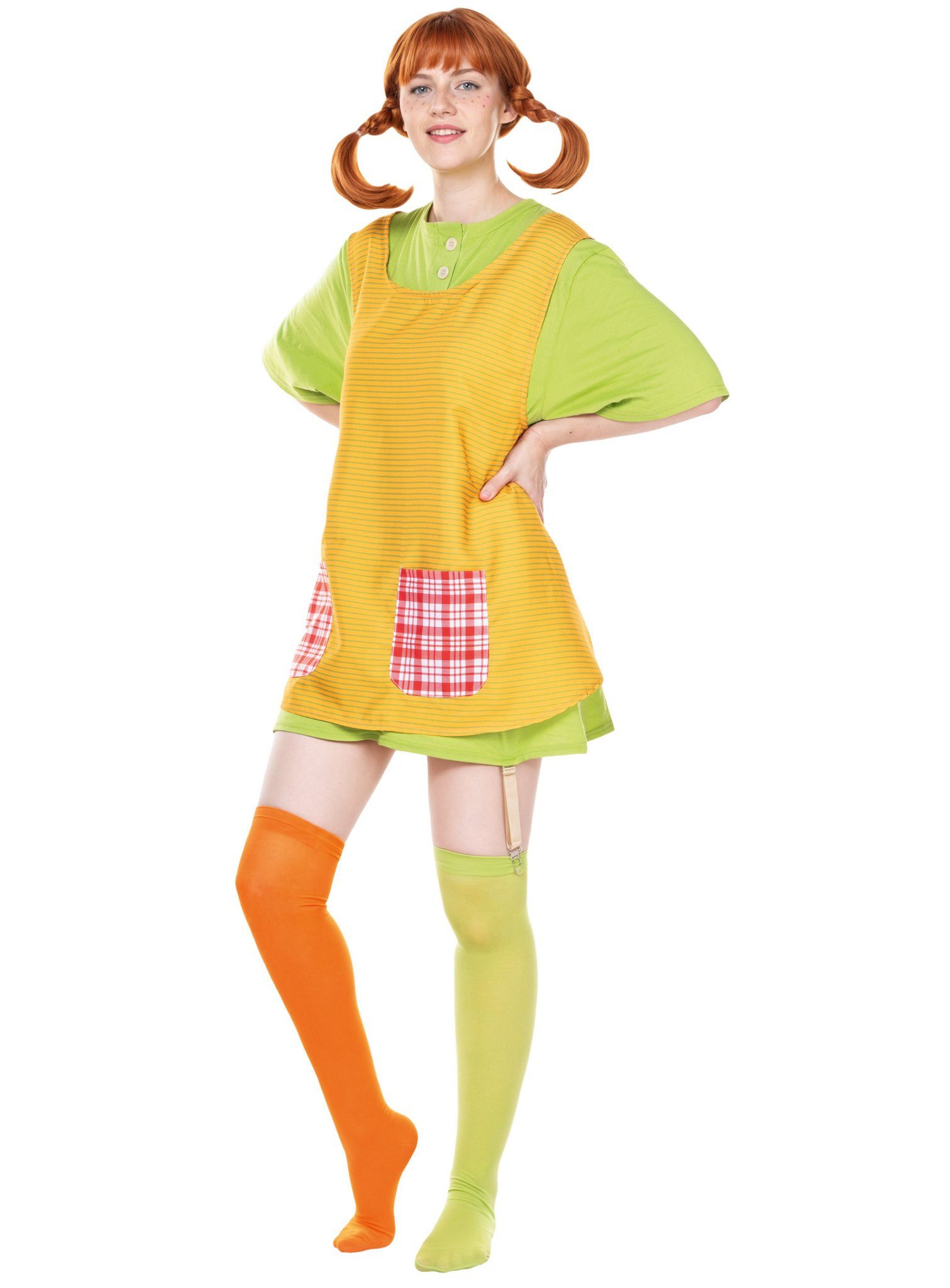 Maskworld Overknees Pippi Langstrumpf Kostüm Strümpfe Fasching Karneva Original Pippi Langstrumpf Strümpfe für Erwachsene