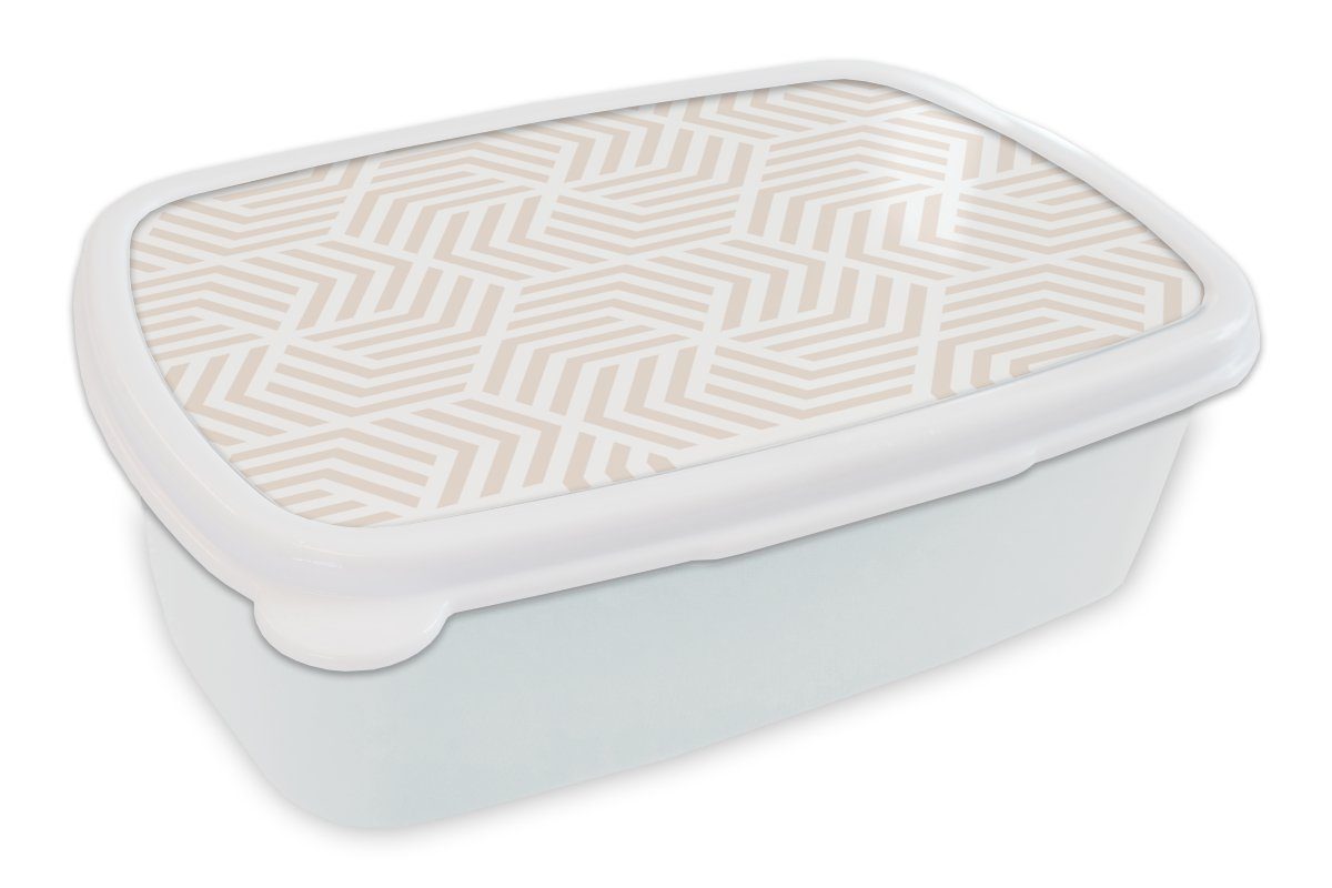 MuchoWow Lunchbox Muster - Geometrie - Gestaltung - Pastell, Kunststoff, (2-tlg), Brotbox für Kinder und Erwachsene, Brotdose, für Jungs und Mädchen weiß