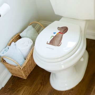 Mr. & Mrs. Panda WC-Sitz Hund Blume - Weiß - Geschenk, Hunde, Tierliebhaber, Toilette, Hundebe (1-St), UV-beständiger Druck