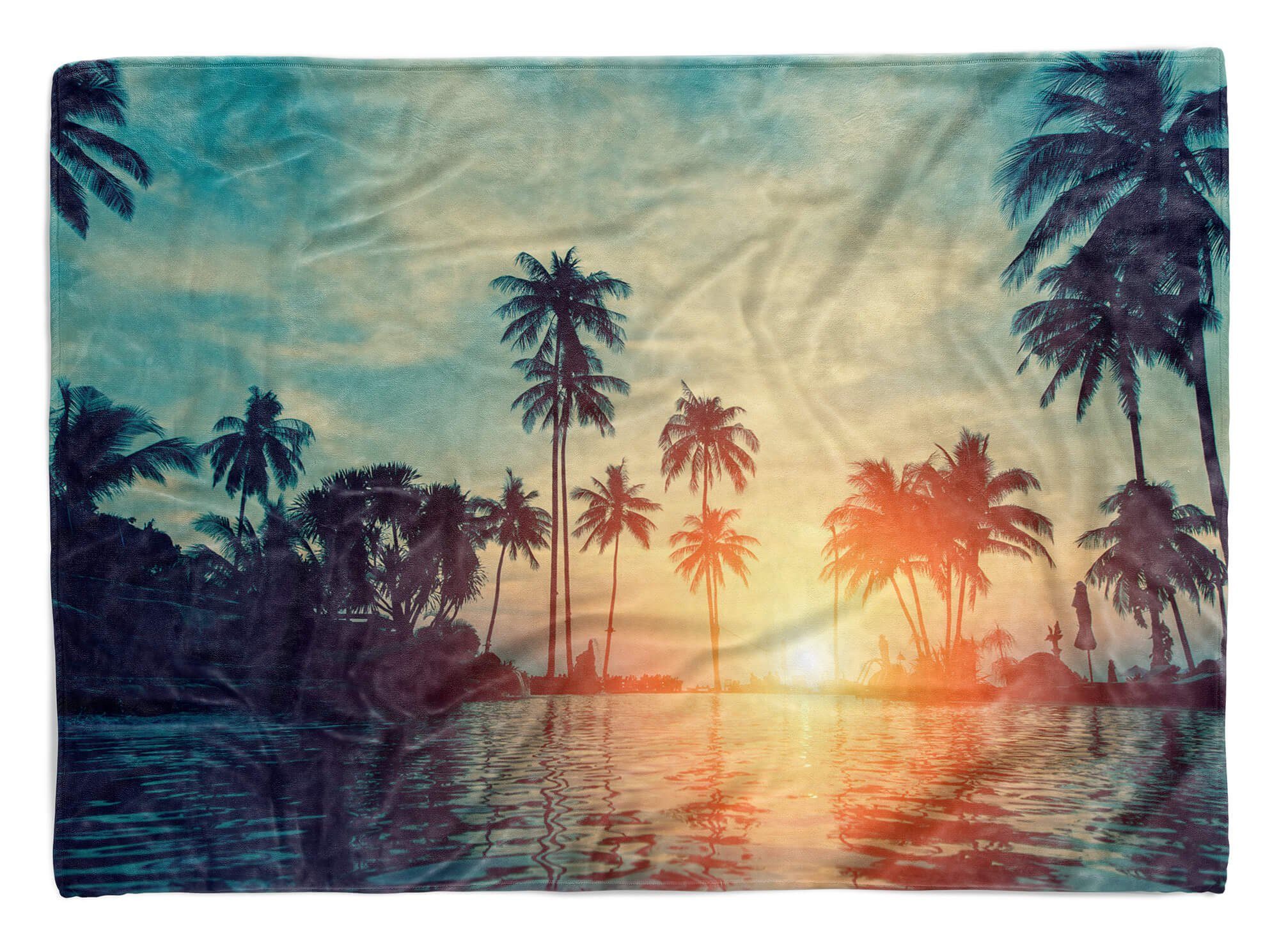 (1-St), Handtücher Art Sonnenunter, Sinus Baumwolle-Polyester-Mix mit Strandhandtuch Handtuch Palmen Handtuch Kuscheldecke Fotomotiv Saunatuch