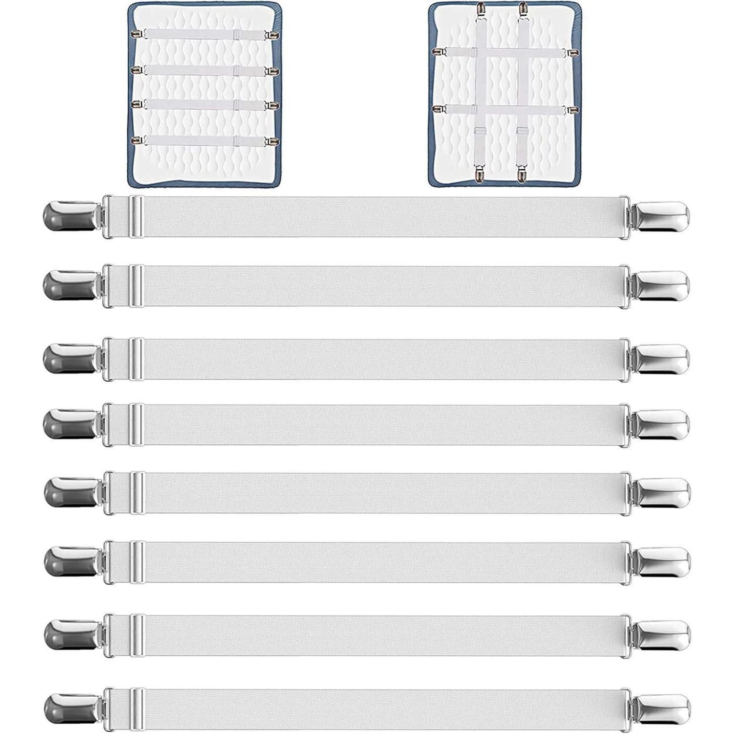 LuxusKollektion Spanngurt Bettlakenspanner verstellbar 8 Metallclips weiß 8pcs-weiß
