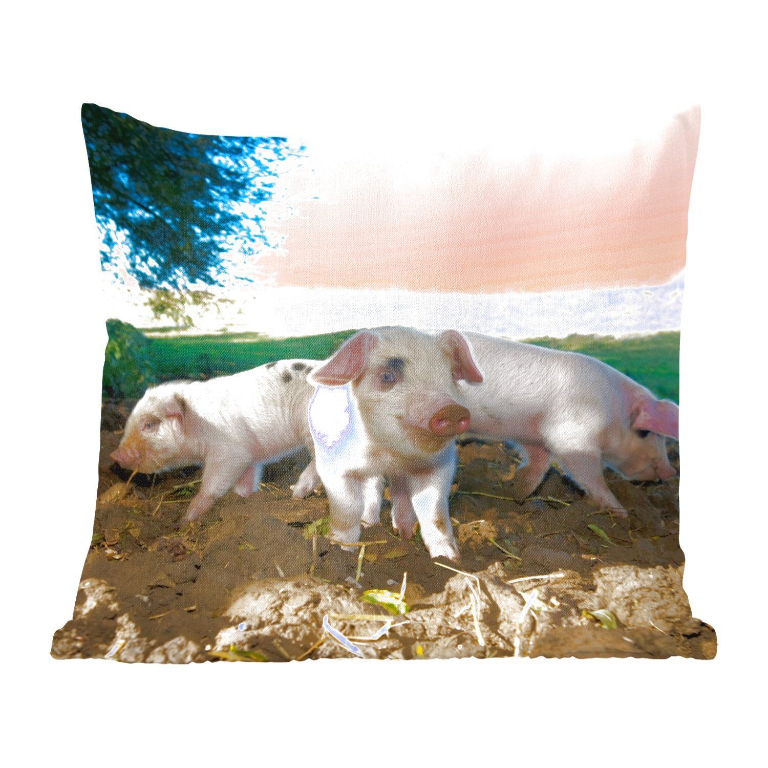 Deko, mit Dekokissen Schlafzimmer, - Schweine Füllung Zierkissen - Landschaft, für Tiere Sofakissen MuchoWow Wohzimmer,