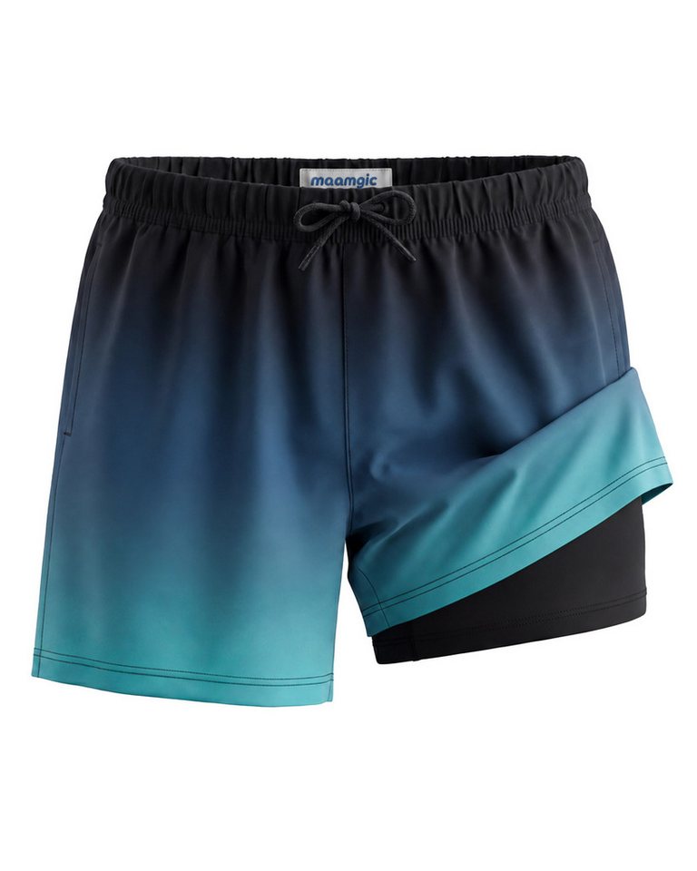 MaaMgic Badehose Shorts Jungen 2-in-1 mit verstellbarem Kordelzug (1-St) Stretch Schwimmshorts mit Innenfutter für Strand und Schwimmbad
