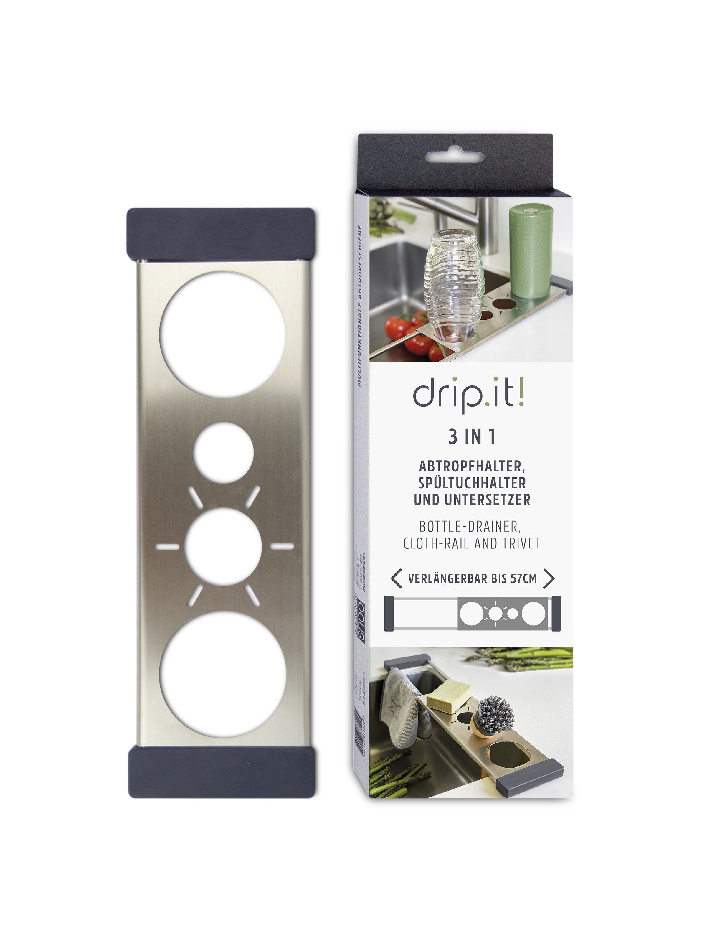 Sanni Shoo Abtropfmatte drip.it – Der Flaschen-Abtropfhalter, Ausziehbar, Spülmaschinenfest, Hitzebeständig bis 220°C, BPA frei