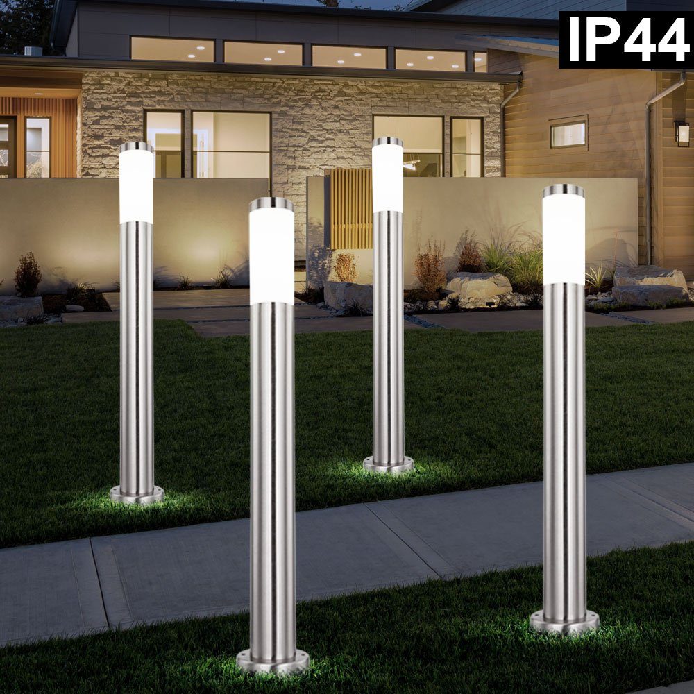 Edelstahl LED 80 Wege Stehleuchte Außen - Terrassen Außen-Stehlampe, Strahler Wand cm Garten LED Sockel silber etc-shop Lampen