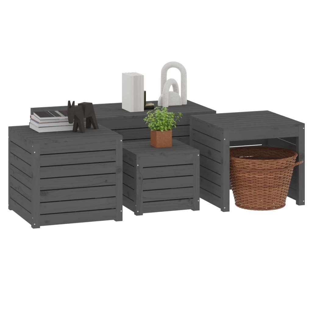 Gartenbox-Set 4-tlg Auflagenbox Kiefer Massivholz vidaXL Grau