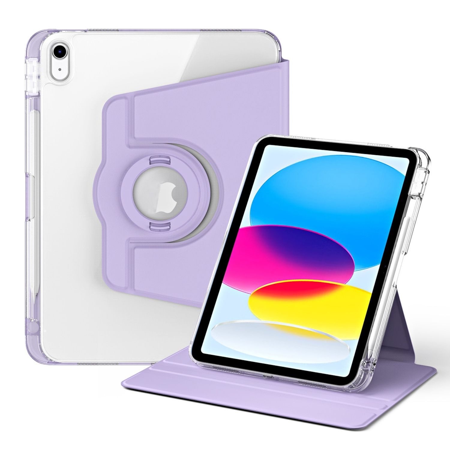 Wigento Tablet-Hülle Für Apple iPad 11. Gen 2025 / 10.9 2022 360 Grad Acryl Hülle Lila, Drehbare Hülle mit transparenter Rückseite und Smart-Funktion
