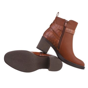 Ital-Design Damen Freizeit Stiefelette Blockabsatz Klassische Stiefeletten in Camel