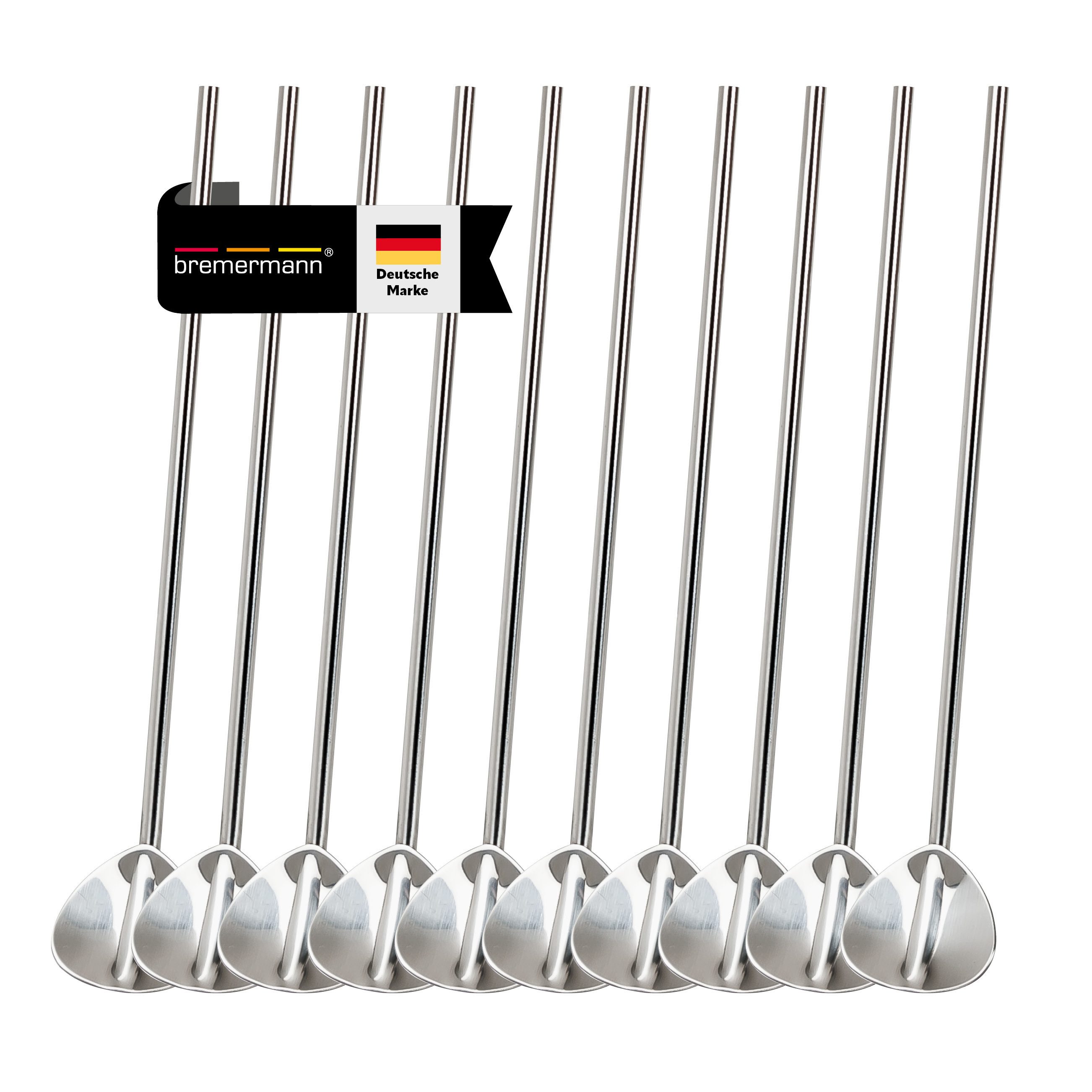 bremermann Trinkhalme Trinkhalm-Löffel-Set 12tlg // Edelstahl // inkl. 2 Reinigungsbürsten