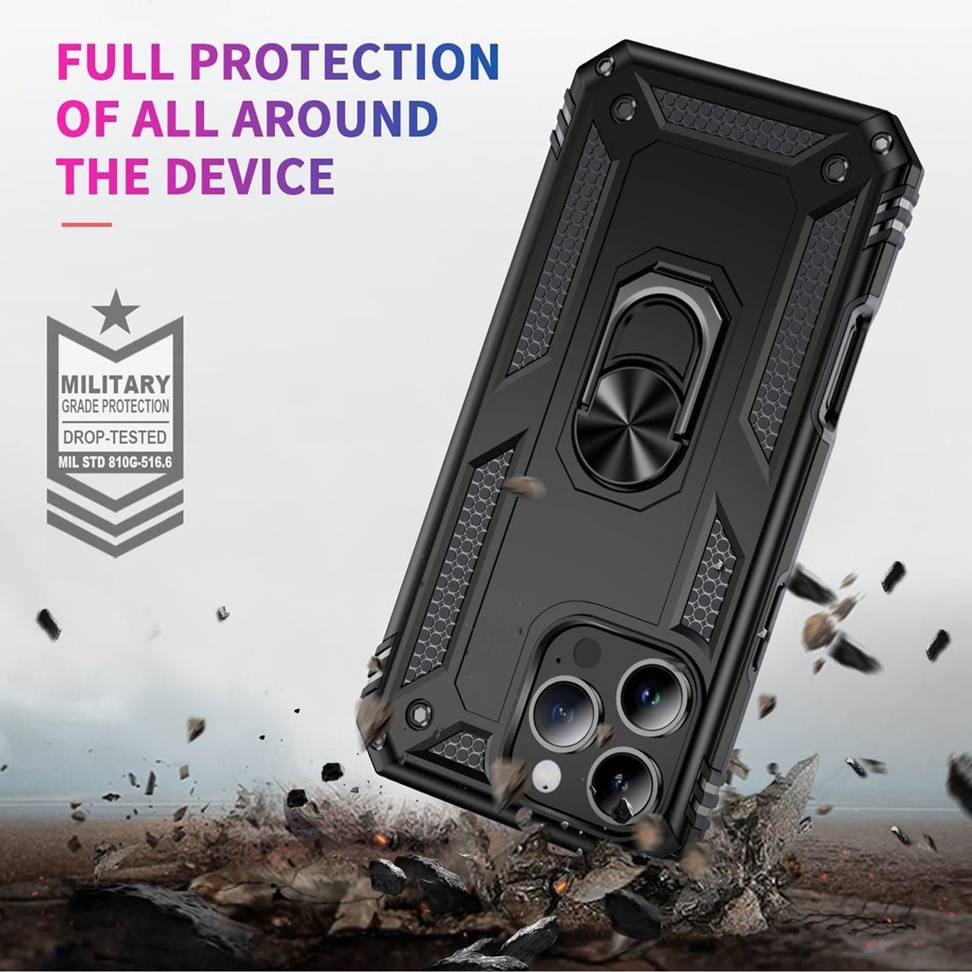 CoolGadget Handyhülle Armor Shield Case für Apple iPhone 16 Pro Max 6,9 Zoll, Outdoor Cover Magnet Ringhalterung Handy Hülle für iPhone 16 Pro Max