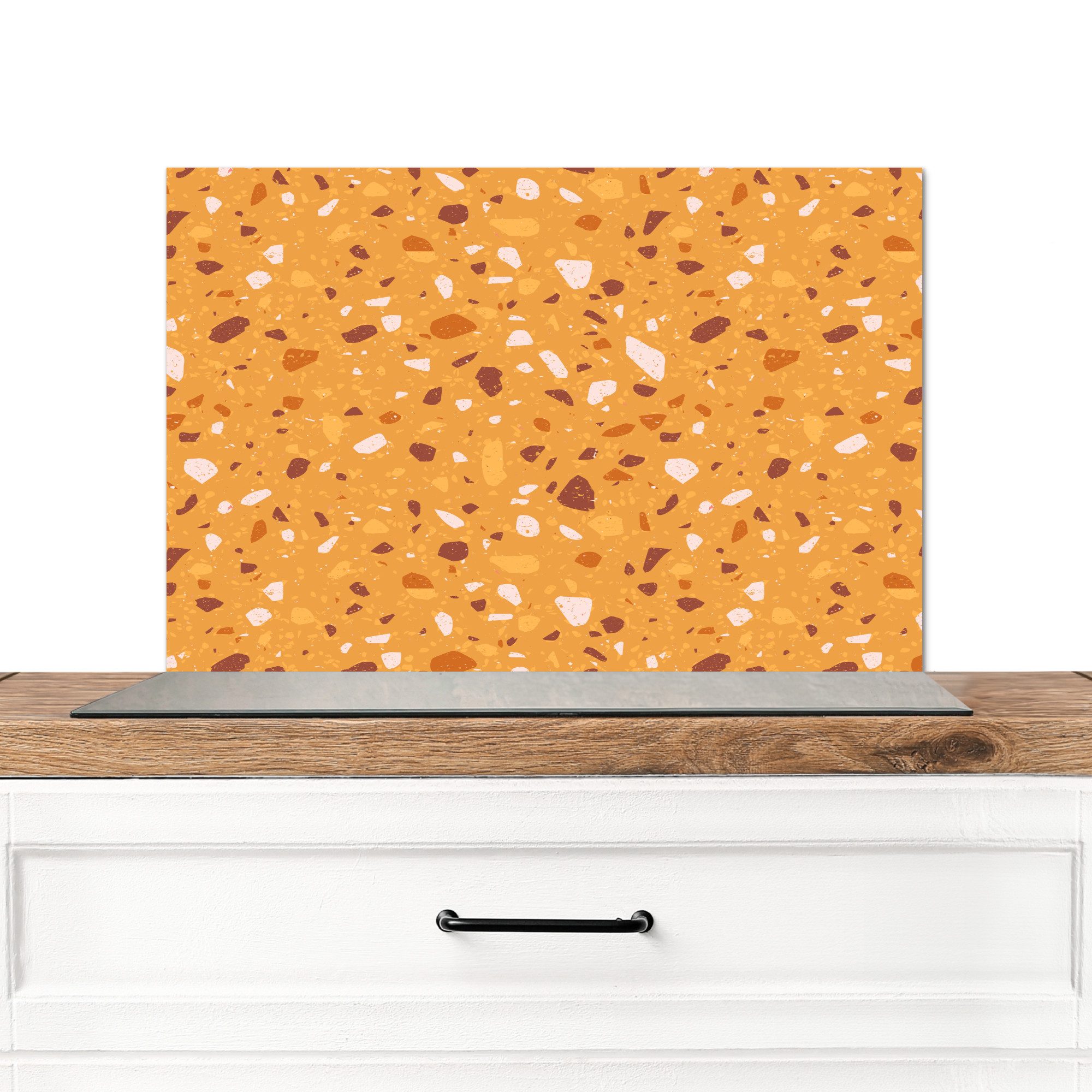 MuchoWow Küchenrückwand Terrazzo - Muster - Ockergelb, (1-tlg), Spritzschutz Küche, Küchendeko, 60x40 cm