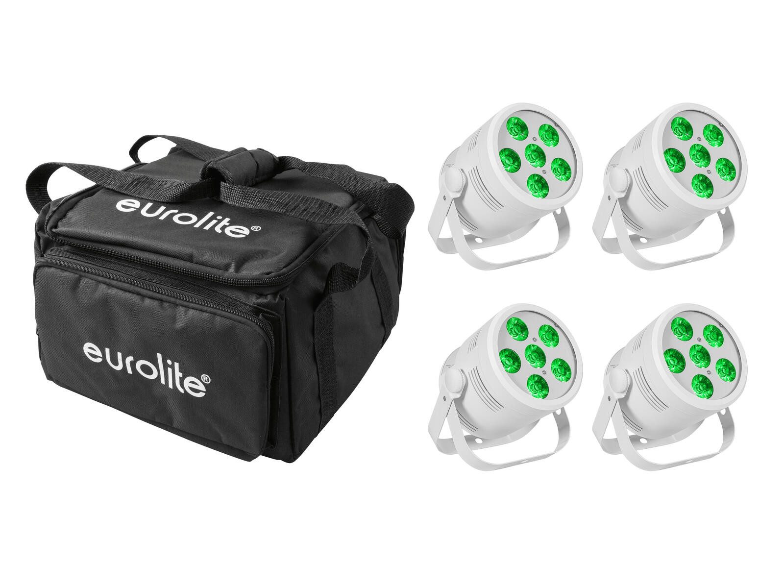 Discolicht EUROLITE Set 4x LED Silent Par 6 QCL Floor ws + Soft-Bag