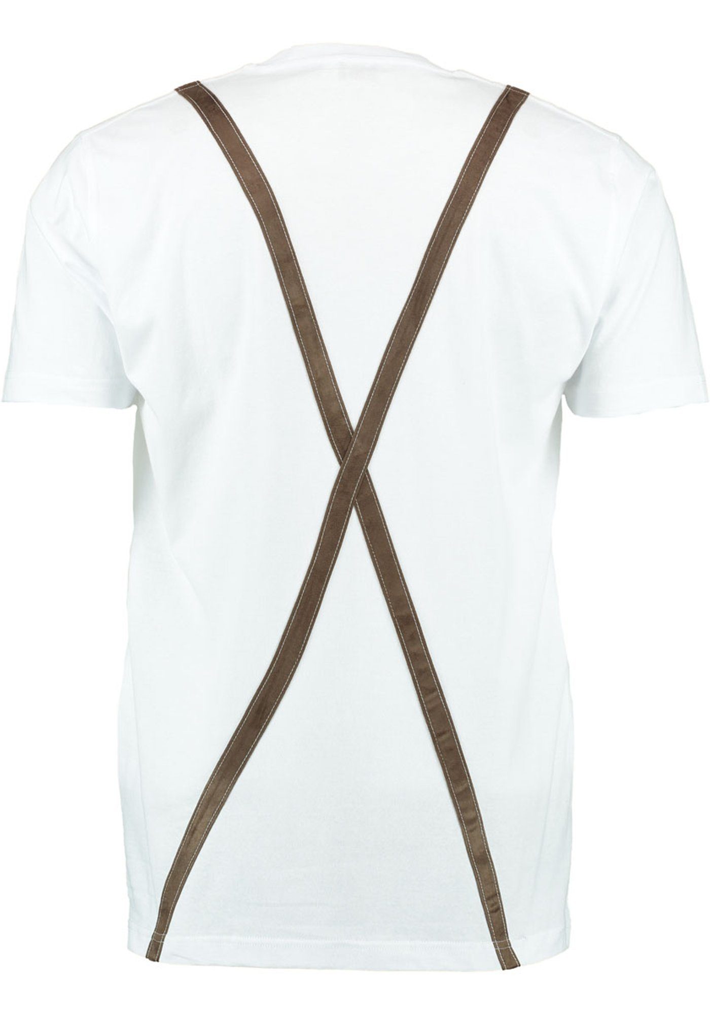 Lahuke T-Shirt Hosenträger aufgenähten Trachtenshirt und OS-Trachten mit Rundhalsausschnitt weiß