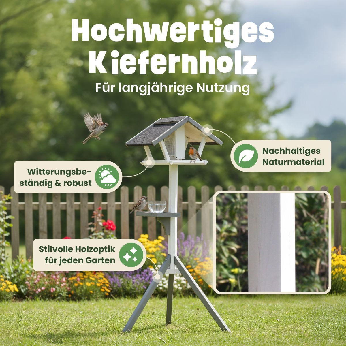 Zooprinz Vogelhaus mit Ständer, Futtersilo, mit Ablage, 120 cm Höhe, Vorgeb günstig online kaufen