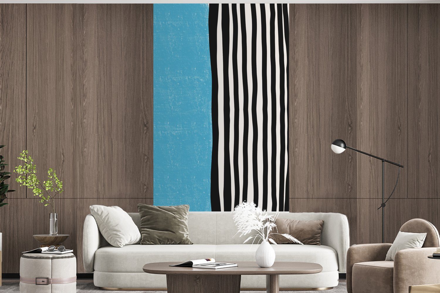 Matt, - Vliestapete - Wohnzimmer Blau - St), bedruckt, (2 für Schwarz Fototapete Weiß, Küche, Fototapete Design Schlafzimmer MuchoWow