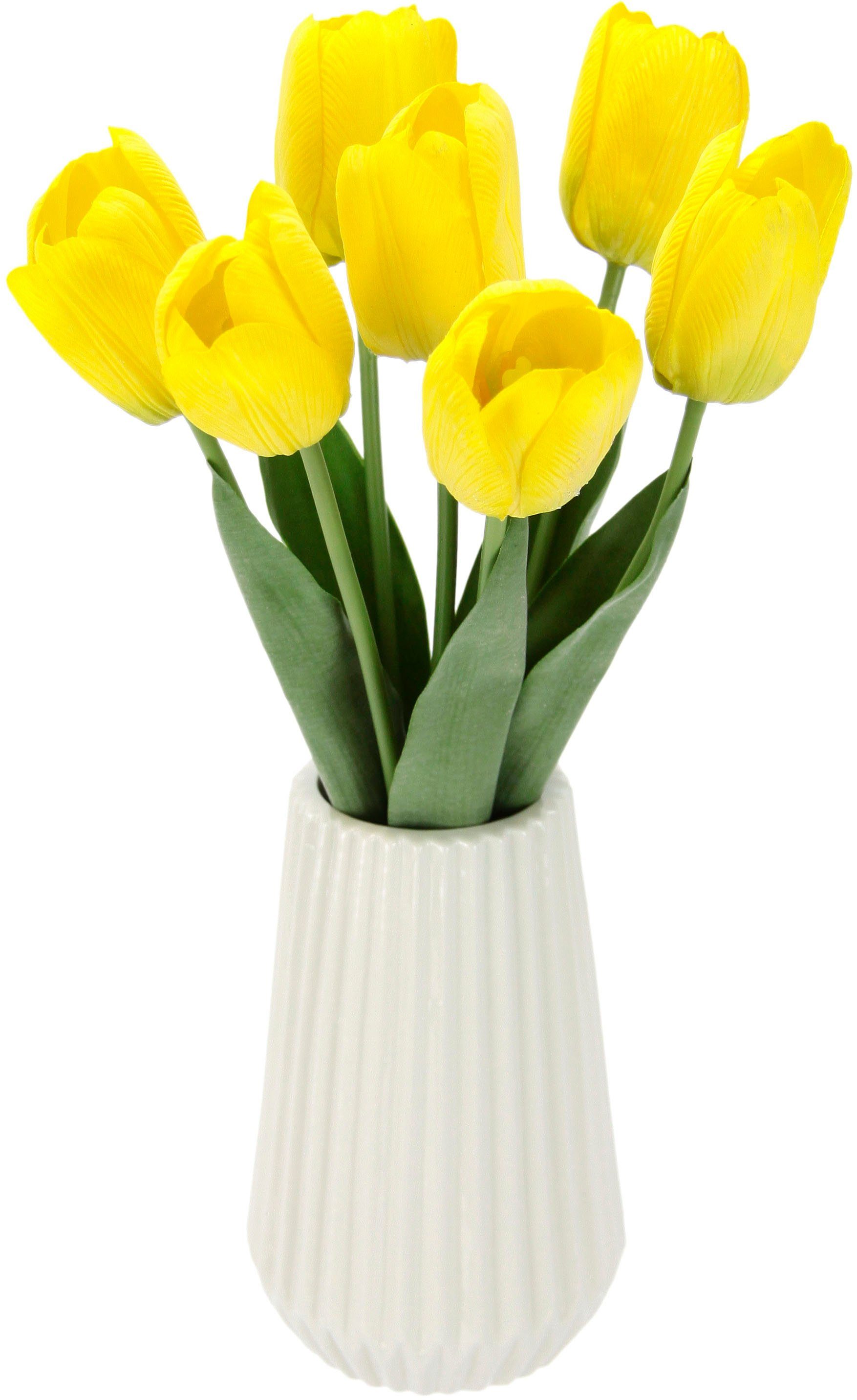 Kunstblume Real-Touch-Tulpen, I.GE.A., Vase cm, 33 aus gelb Höhe Keramik