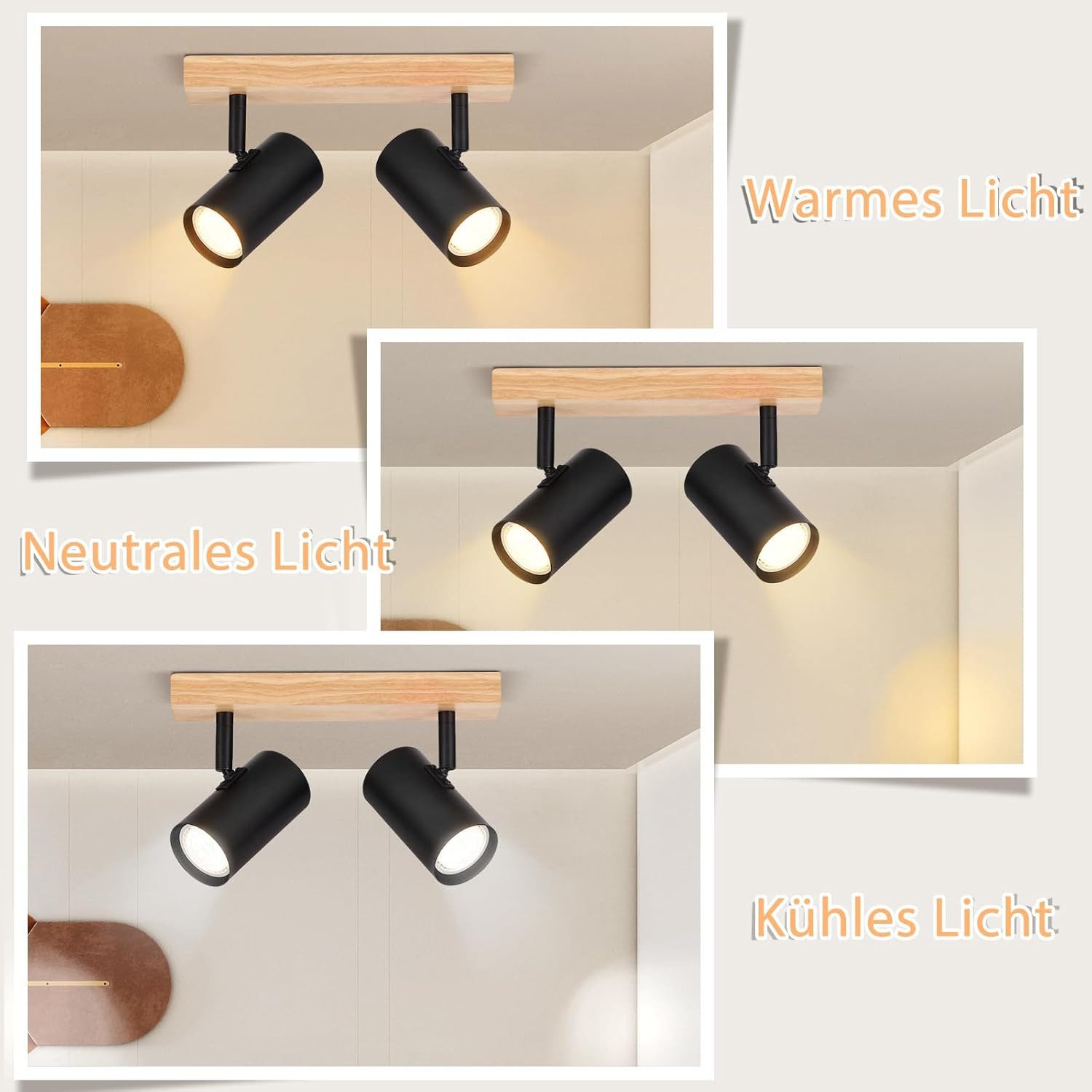 ZMH Deckenstrahler 1/2/3Flammig GU10- Modern Deckenlampe 330°Schwenkbar Wohnzimmer, ohne Leuchtmittel – Bild 5 von 5