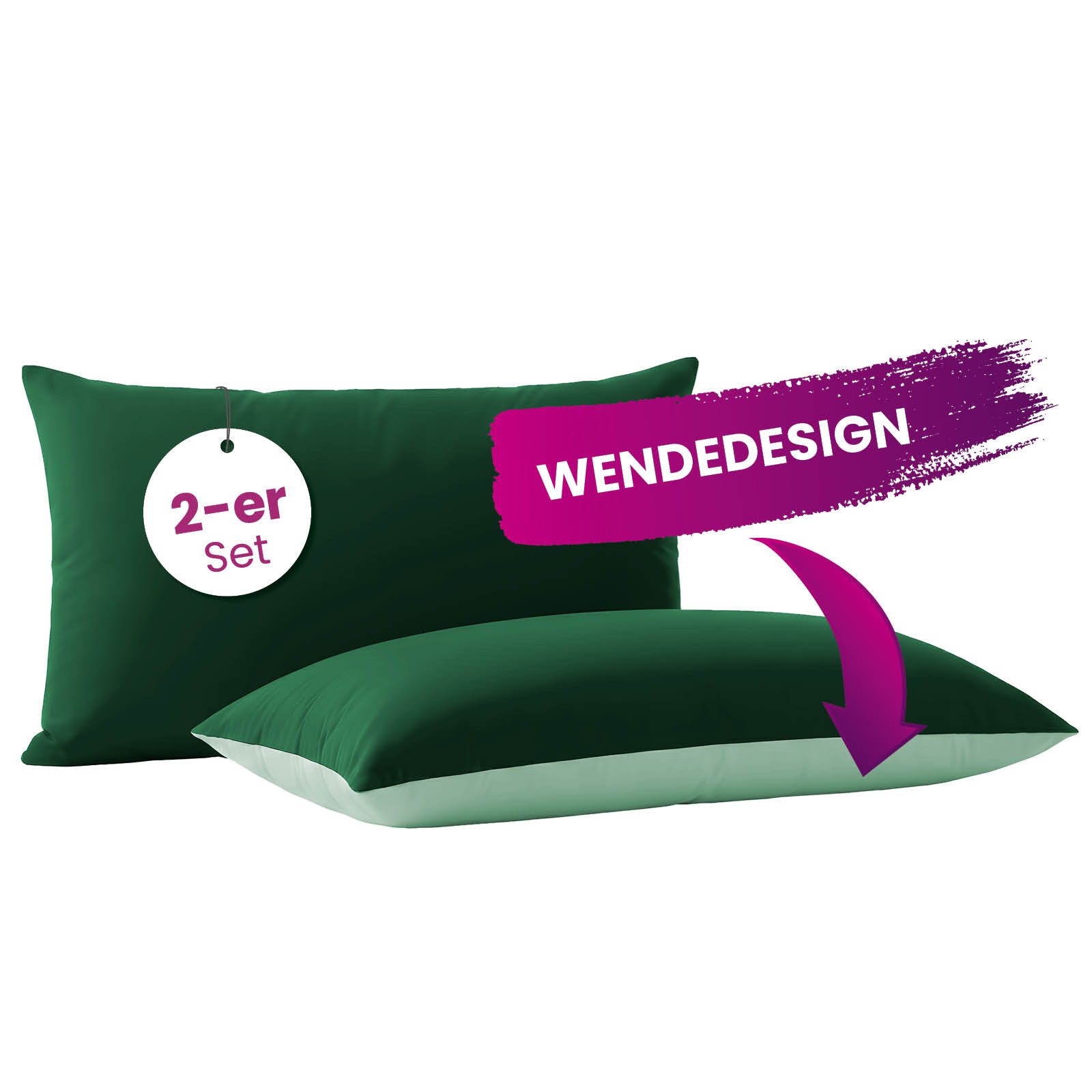 wometo Microfaserbettdecke Microfaser Kissenhüllen Doppelpack grün 40x80, OEKO-TEX®, praktischer Hotelverschluss