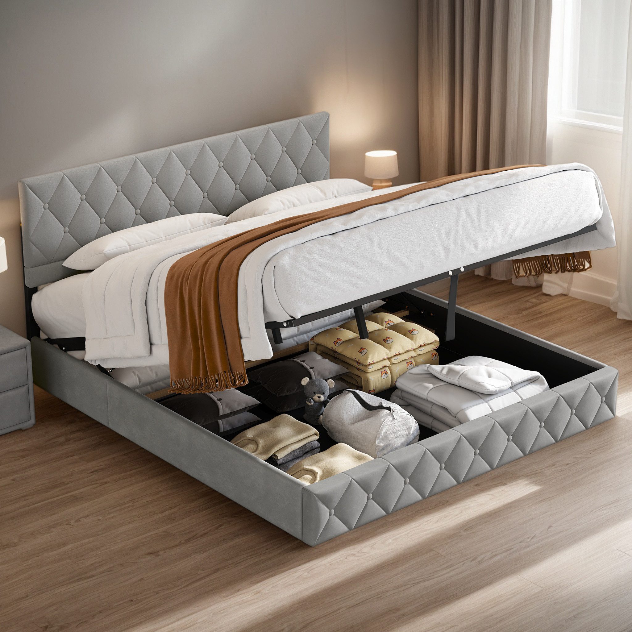 OKWISH Polsterbett Stauraumbett Funktionsbett (Ausgezeichnete Atmungsaktivi günstig online kaufen
