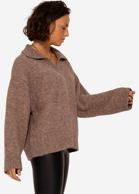SASSYCLASSY Strickpullover Oversize Pullover mit Kragen und V-Ausschnitt Lässiger Pullover mit Kragen