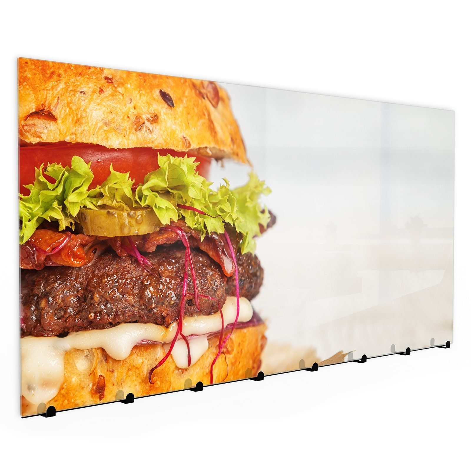 Primedeco Garderobenpaneel Magnetwand und Memoboard aus Glas Burger schön platziert