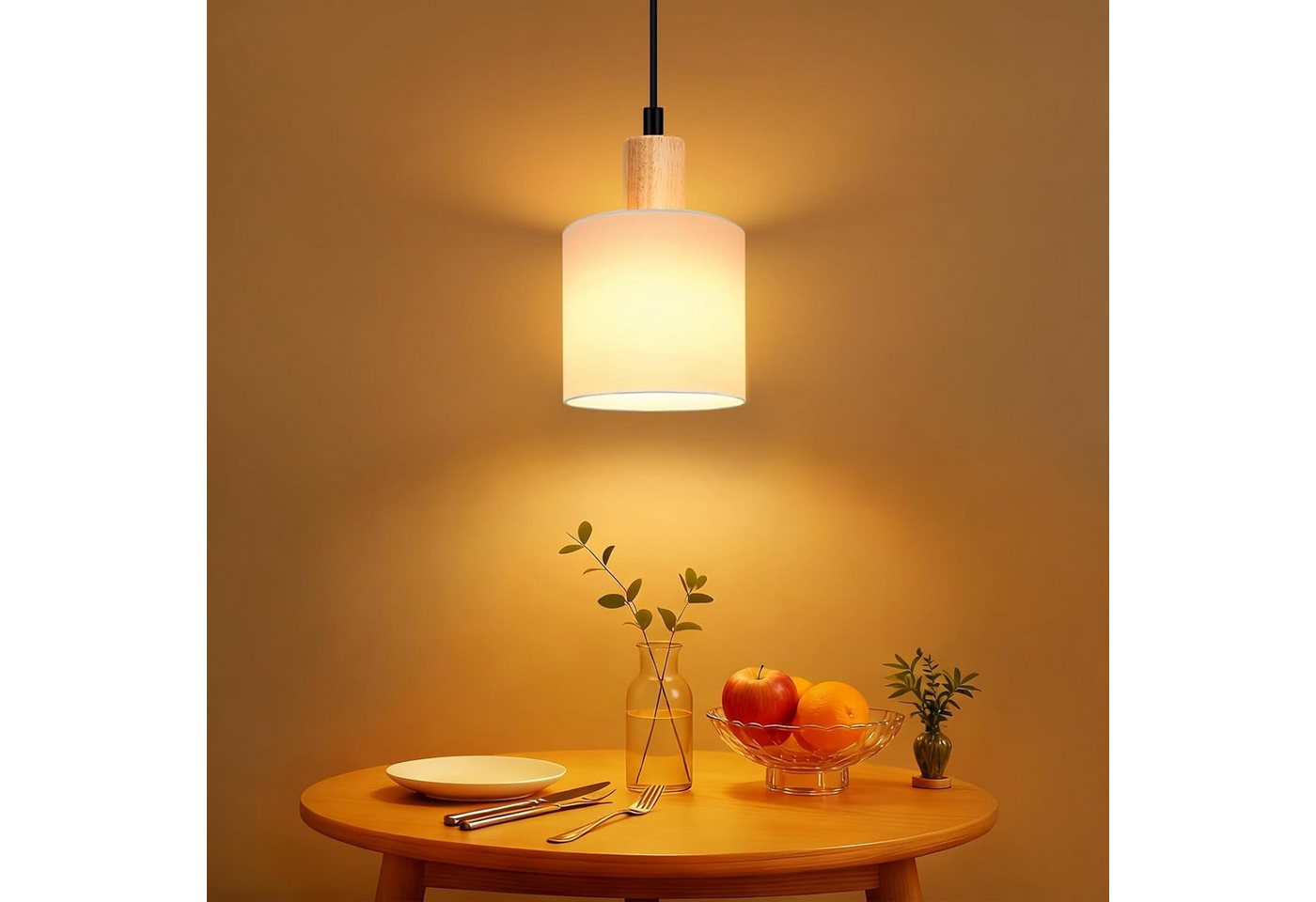 Nettlife Pendelleuchte Vintage Holz Stoff Weiß 1/3 Flammig E14 Rustikale Beleuchtung, Höhenverstellbar, LED wechselbar, Küche Wohnzimmer Restaurant Schlafzimmer Flur