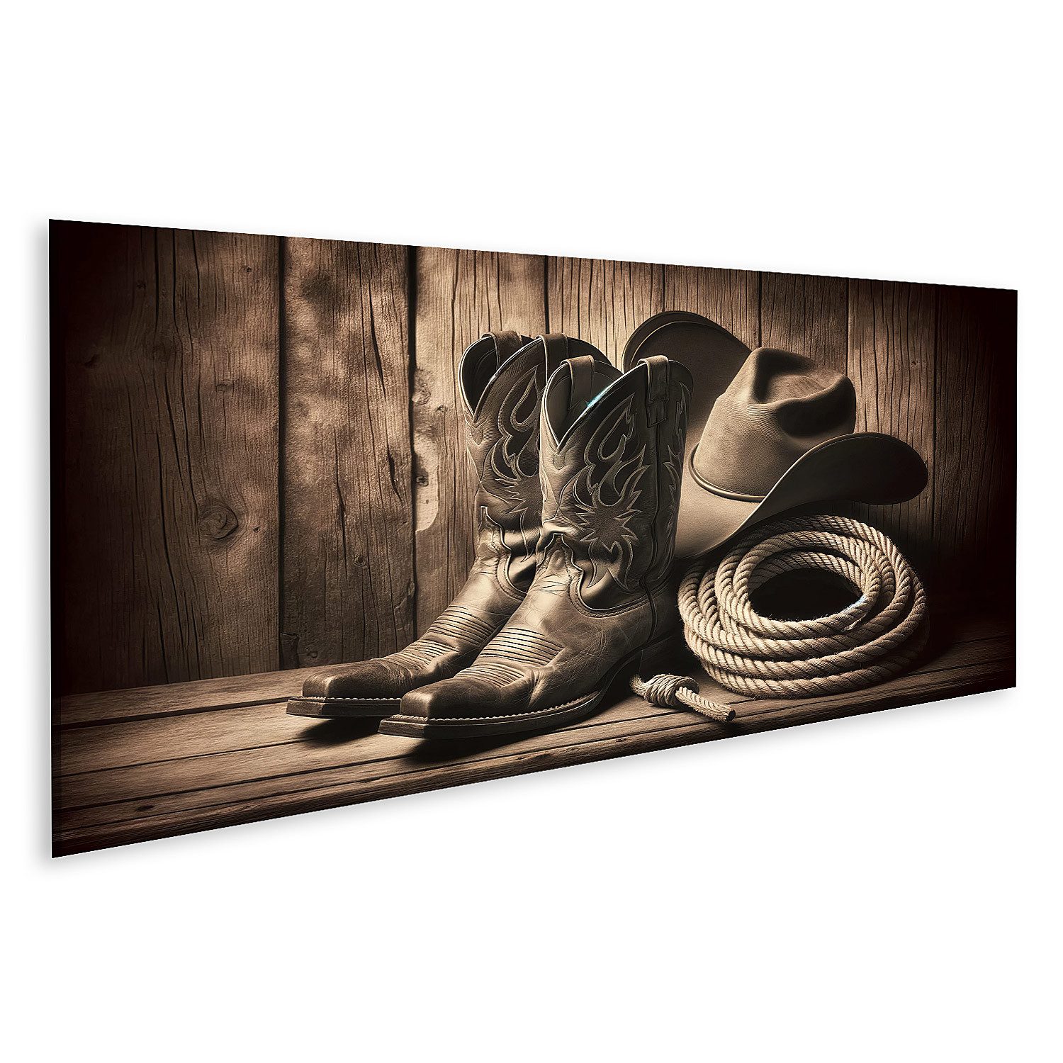 islandburner Leinwandbild Cowboy-Nostalgie: SepIn a-Töne von Stiefeln Hut u günstig online kaufen