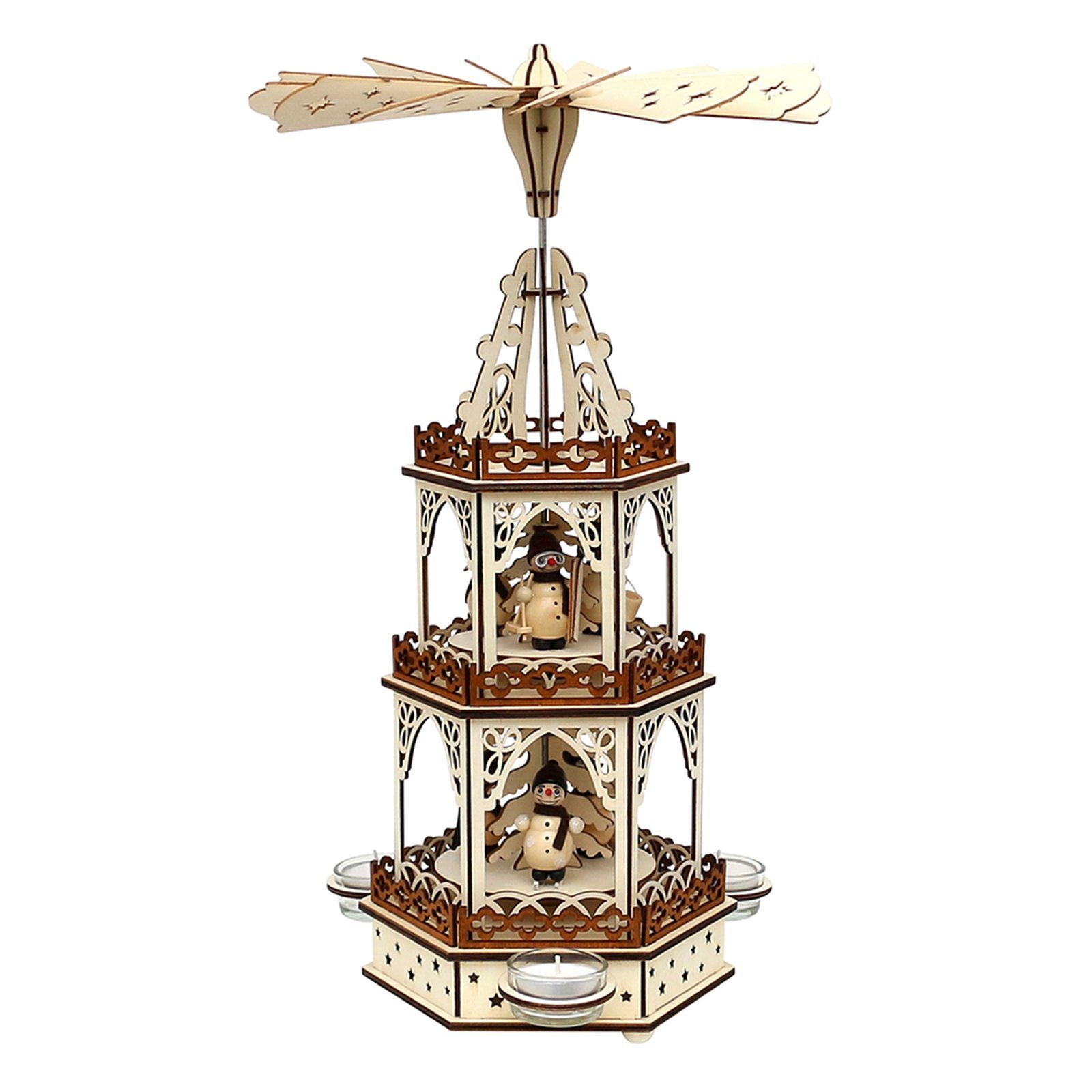 SIGRO Weihnachtspyramide Holz Teelichtpyramide 3 Etagen Schneemänner