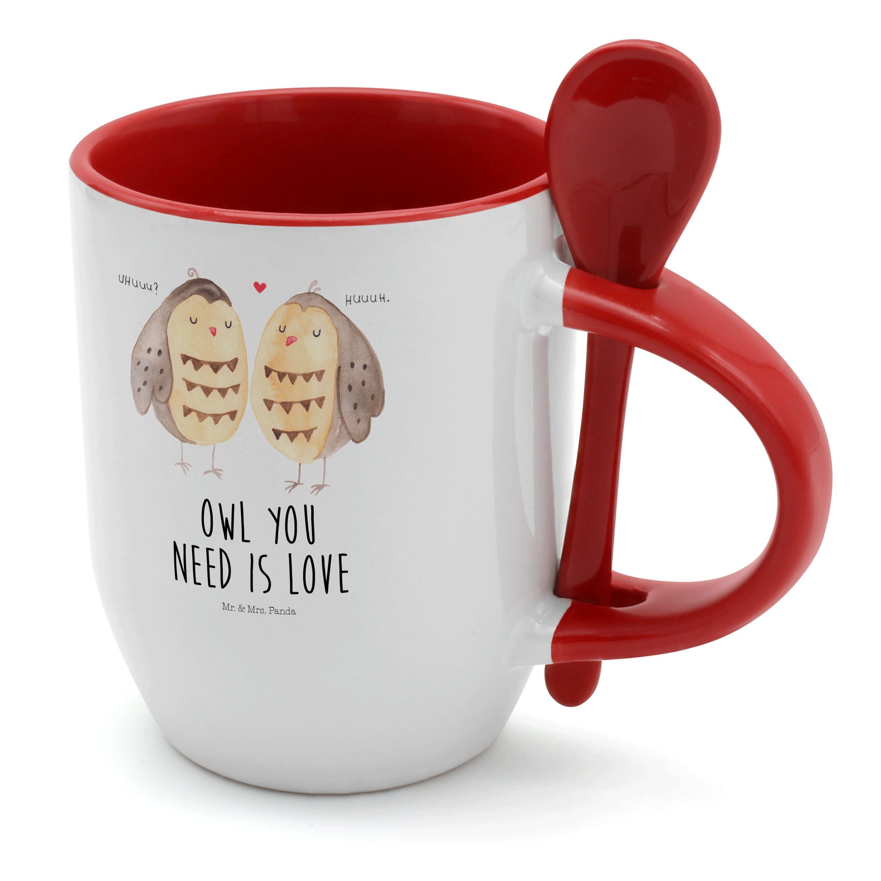 Geschenk, Fr, - Tasse, Keramik Kaffeetasse, Owl, Liebe Panda - Mrs. Tasse Weiß Eule Mr. romantisch, &