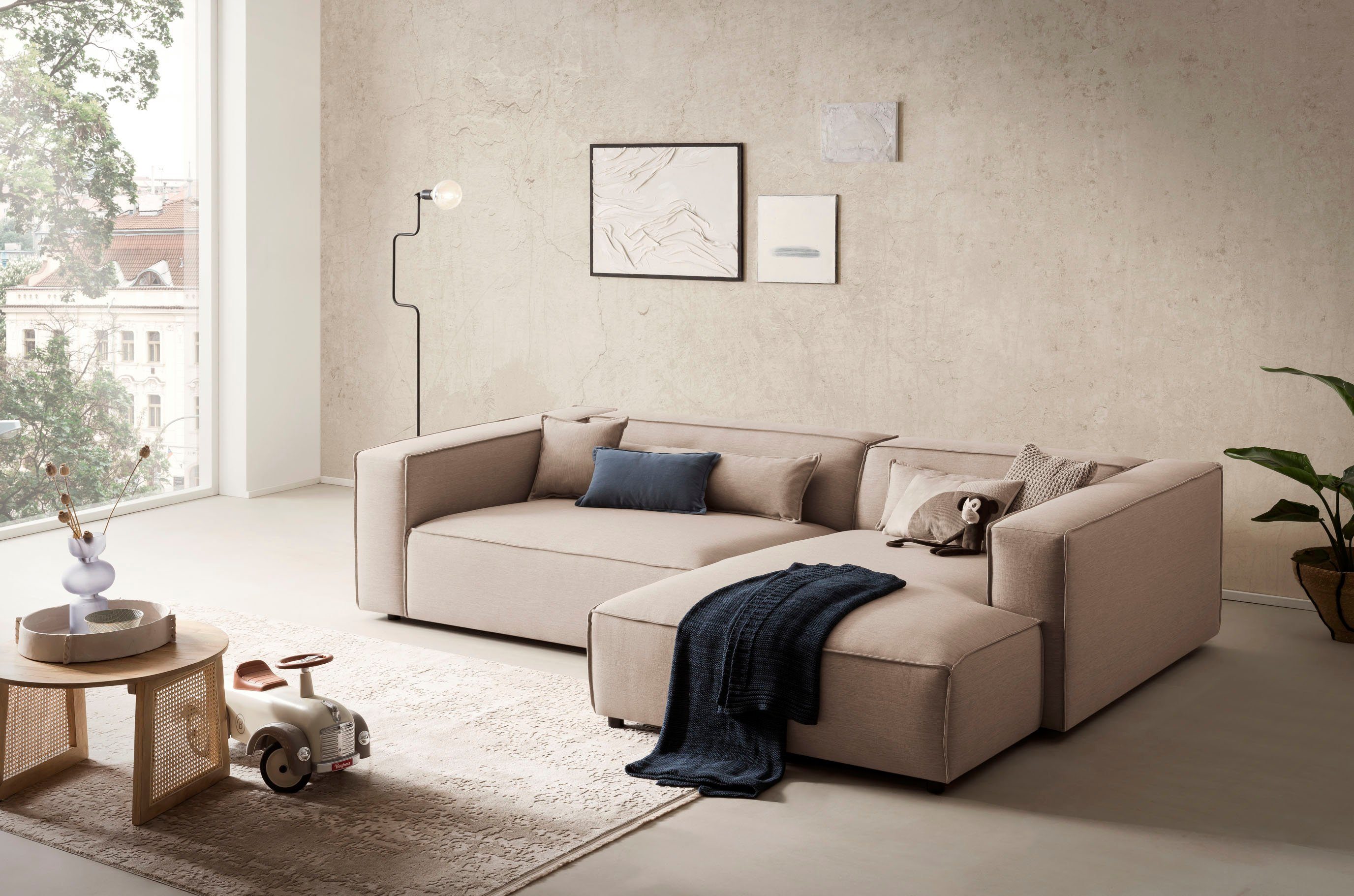LeGer Home by Lena Gercke Ecksofa PIARA XXL Leinenoptik, Big-Sofa, L-Form, wahlweise Ottomane rechts/links, Kedernaht, extra tiefe Sitzfläche