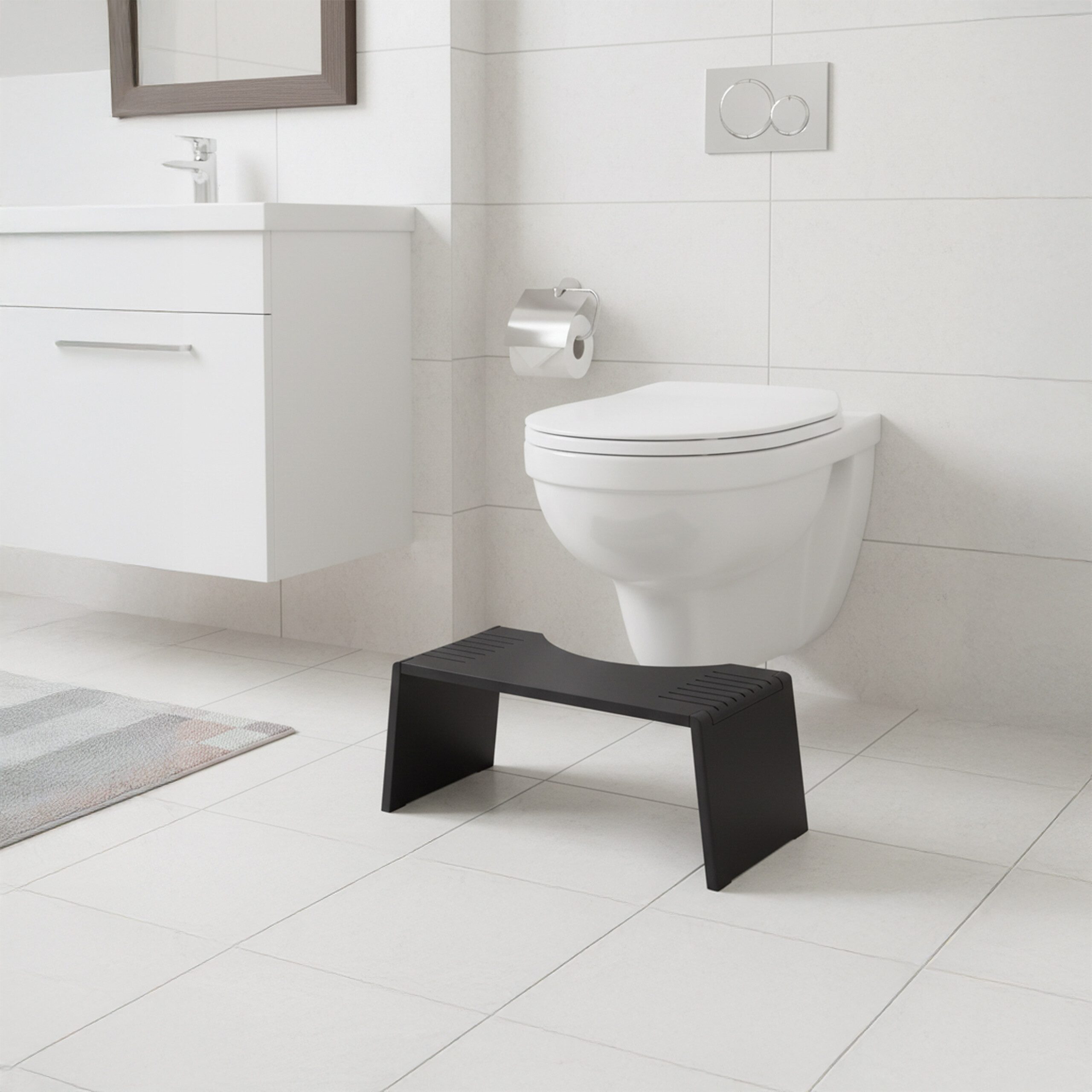 relaxdays Badhocker Klappbarer Toilettenhocker aus Bambus, schwarz günstig online kaufen