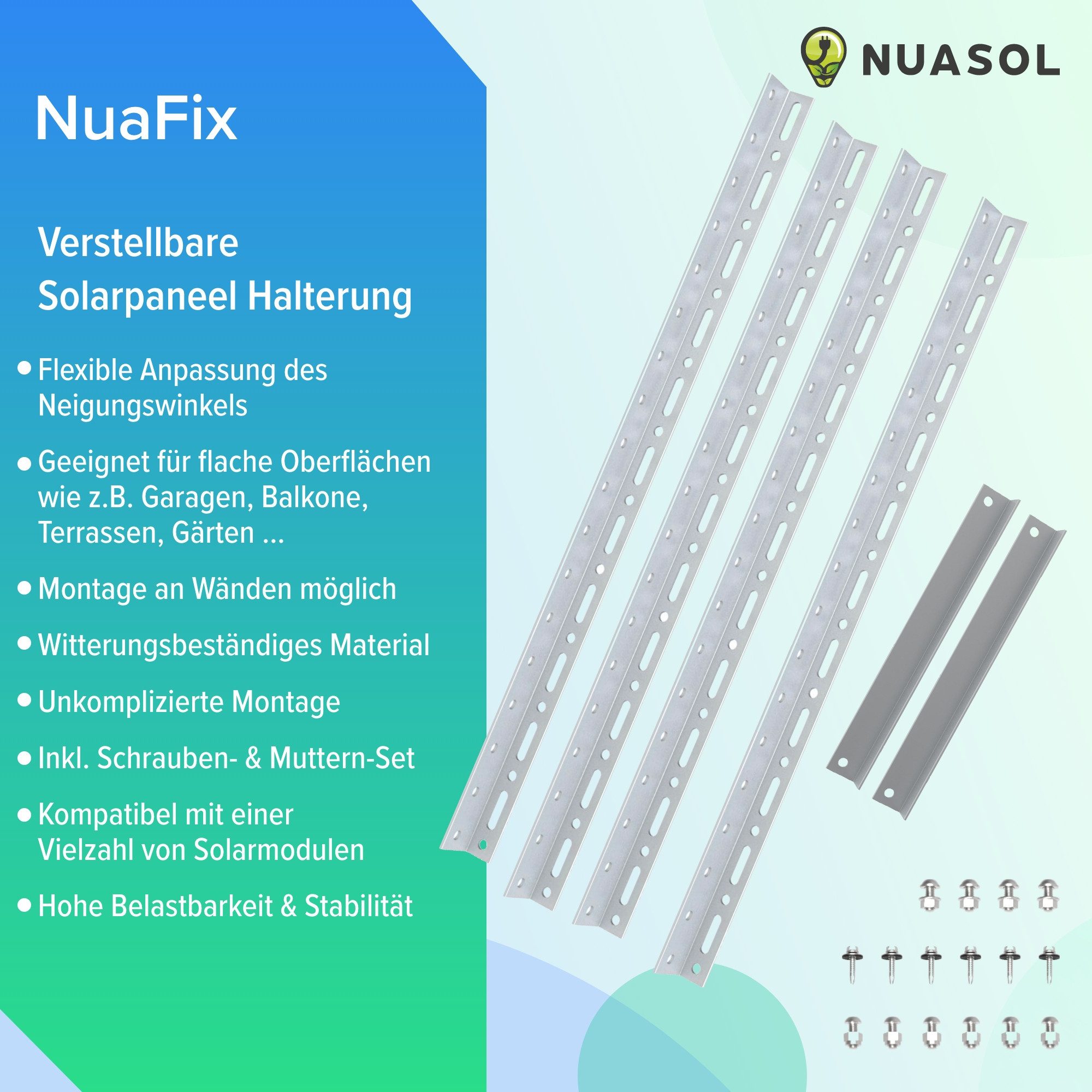 NuaSol Solarmodul-Halterung 72 - 118 cm Aluminium für Solarmodule Flachdach, (Set, Stabilität: Robuste Konstruktion für sichere Befestigung)