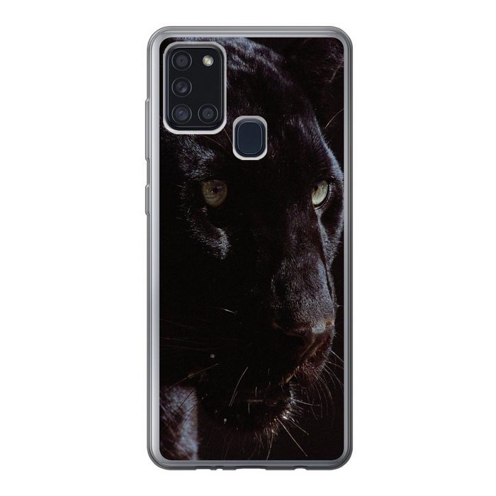 MuchoWow Handyhülle Panther - Tier - Schwarz Handyhülle Samsung Galaxy A21s Smartphone-Bumper Print Handy