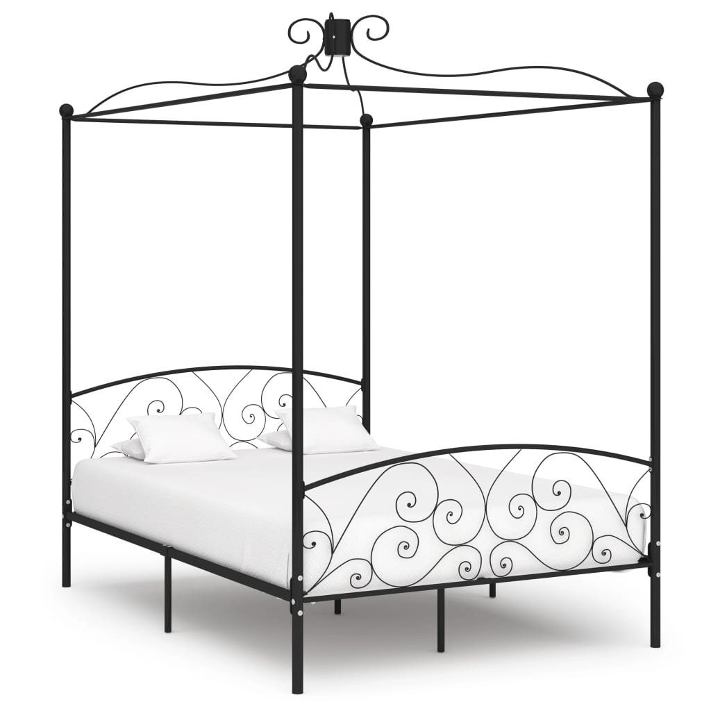 furnicato Bett Himmelbett-Gestell Schwarz Metall 120 x 200 cm