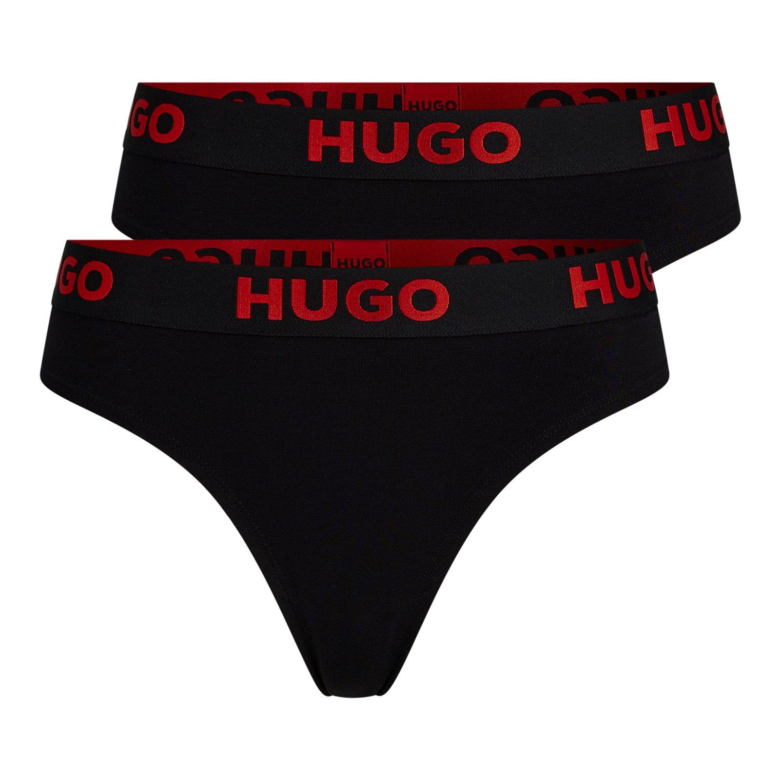 HUGO Slip Thong Sporty Logo (2-St., 2er Set unifarbene Slips) mit elastischem Logobund
