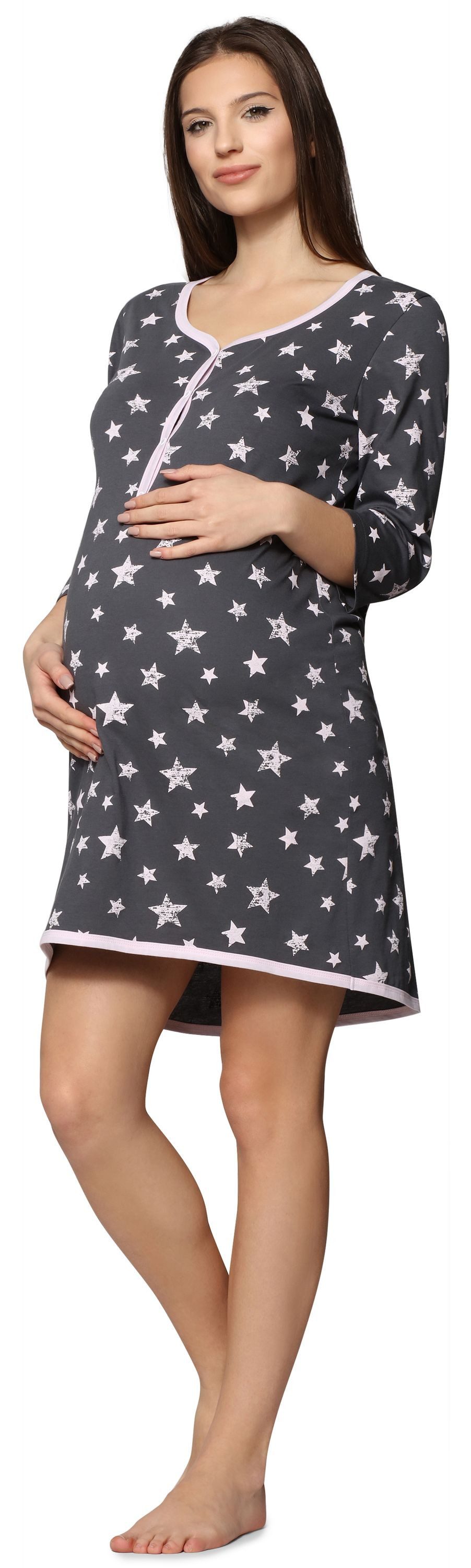 Be Mammy Umstandsnachthemd Damen Umstands Nachthemd mit Stillfunktion BE20-176 (1-tlg)