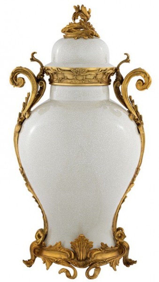 Casa Padrino Dekoobjekt Luxus Barock Keramik Vase Weiß / Gold - Grand Decor V3 - Hotel Dekoration