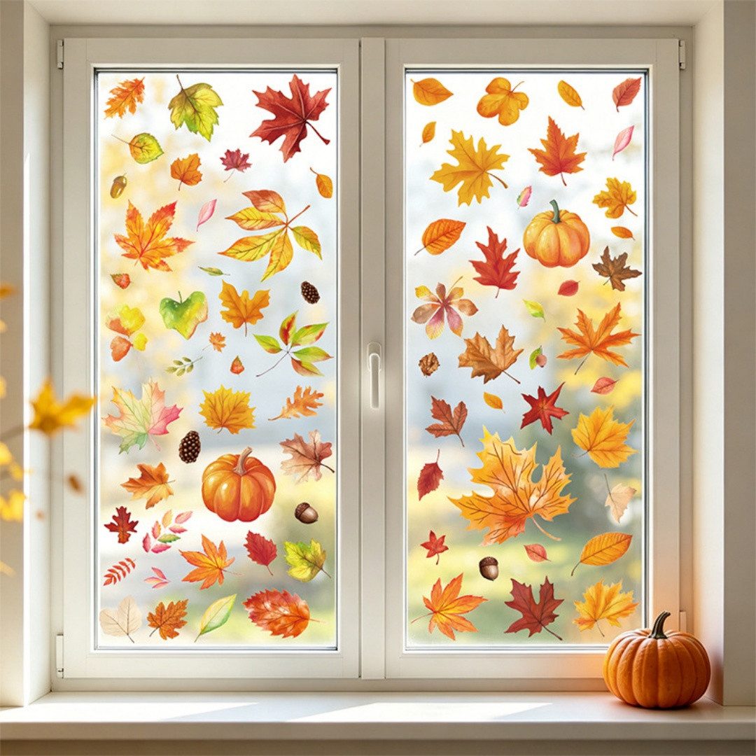 Sorvyzxn Fensterbild Fensterbilder Herbst, Autumn Fensterbild Selbstklebend, Herbstdeko, Geeignet für Erntedankfest Halloween Herbst Deko Fenster Aufkleber