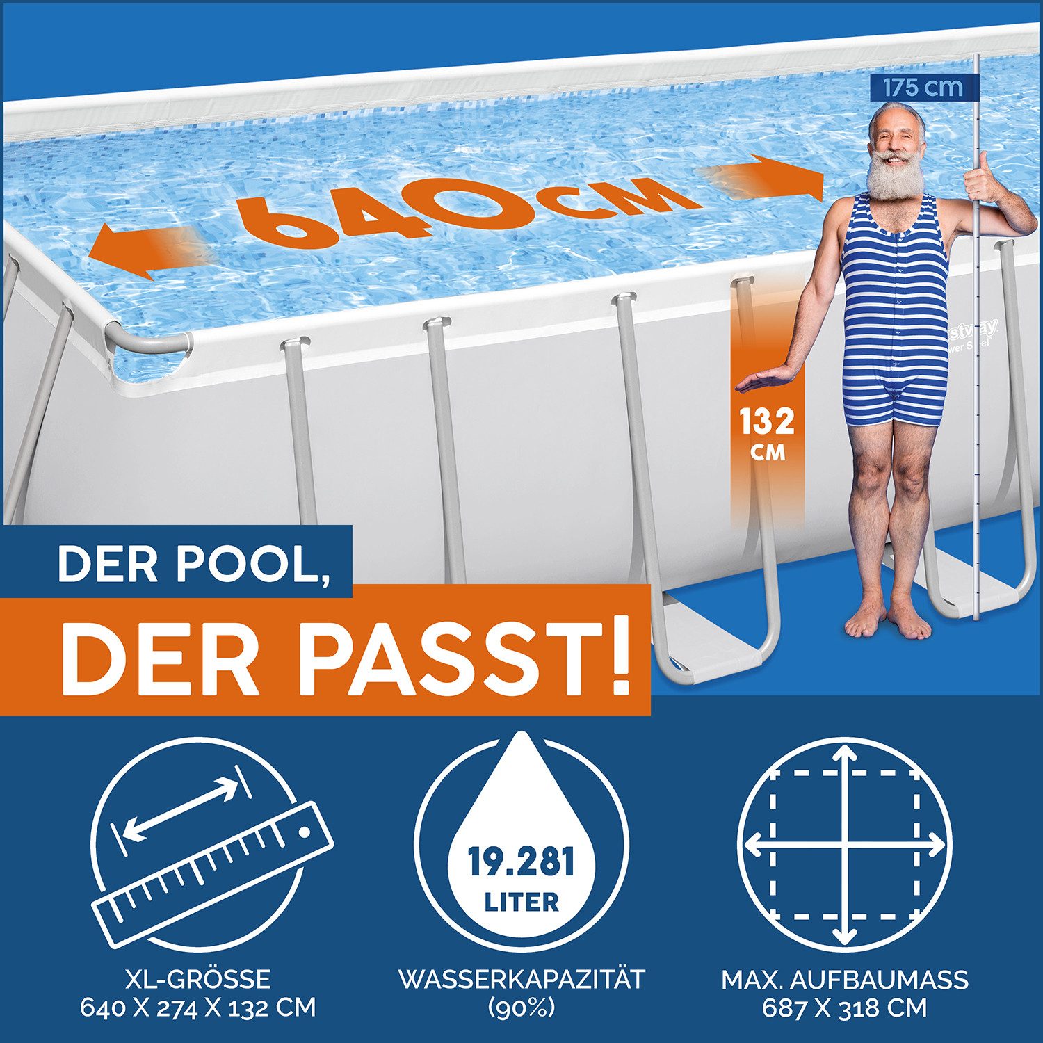 Bestway Framepool Power Steel™ Frame Pool Komplett-Set mit Filterpumpe 640 x 274 x 132