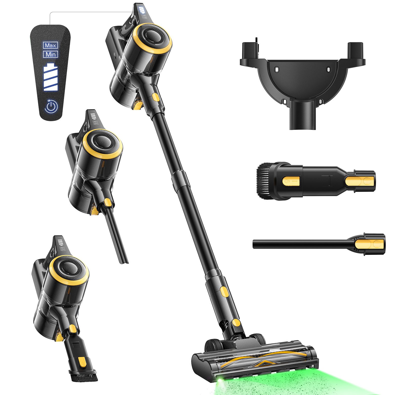 lubluelu Akku-Hand-und Stielstaubsauger P3 kabellos 35kPa Akkustaubsauger mit Geen LED, 150 W, beutellos, Ein Klick zum Löschen / 50 Minuten Laufzeit