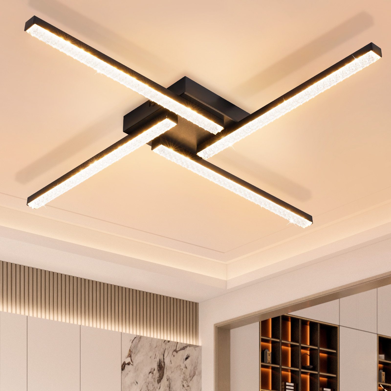 ZMH LED Deckenleuchte 4 Flammig 20W Schlafzimmerlampe Kristall Warmweiß für günstig online kaufen