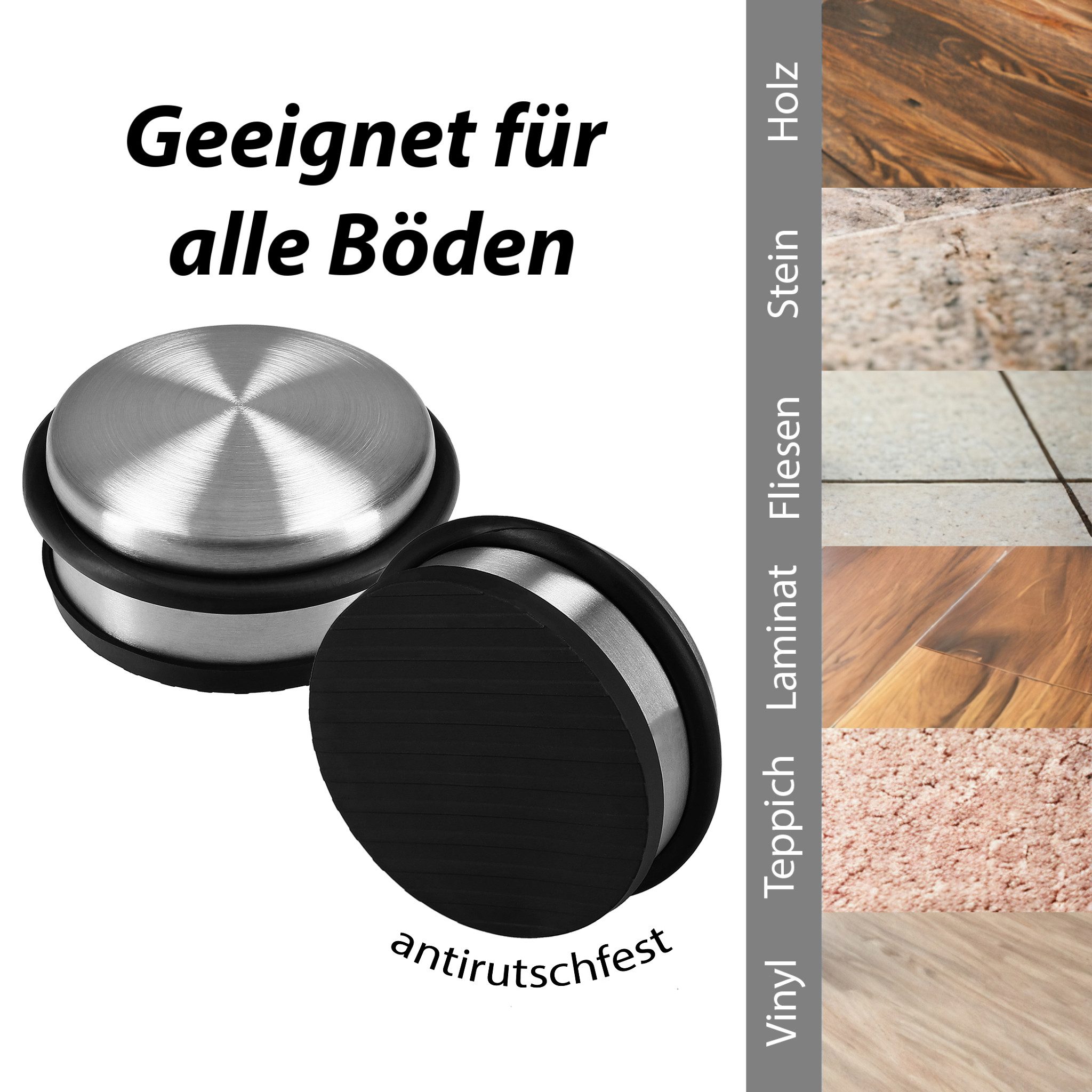 VonBueren Türstopper 4er Set 1,2 kg Boden schwer ca. 10,5 x 5 cm Tür Stopper Edelstahl
