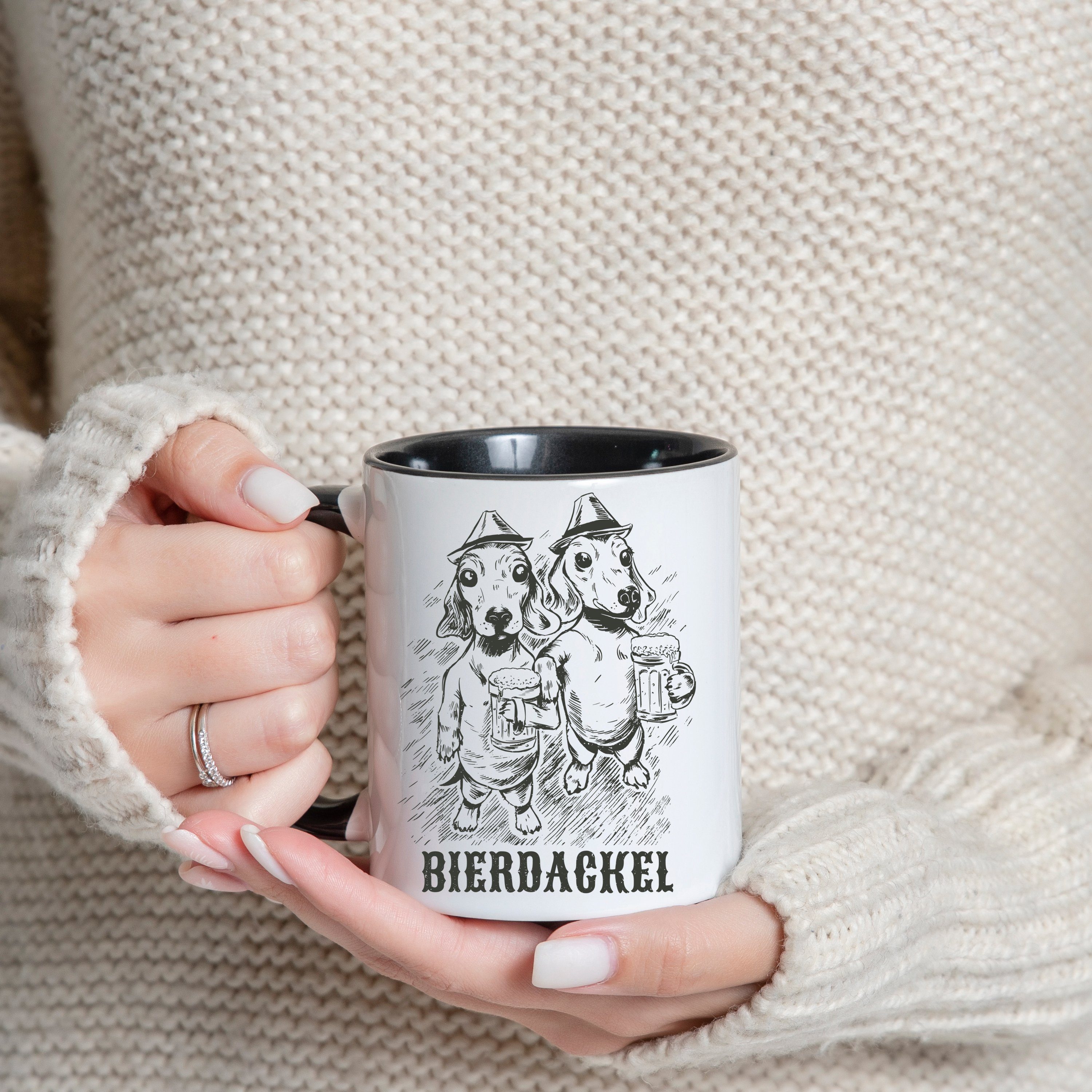 Geschenk, Keramik, Tasse Designz mit Kaffeetasse Weiß/Schwarz Bierdackel Youth trendigem Print